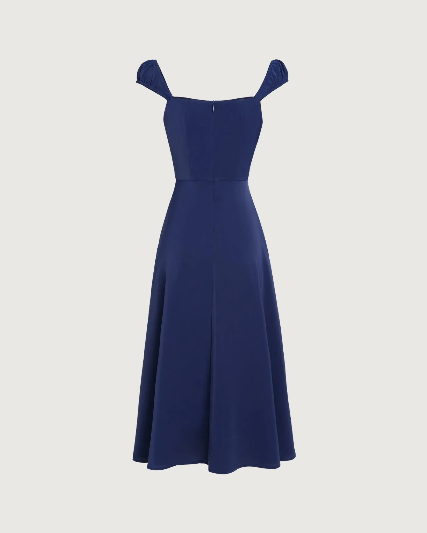 Navy A-Line Cap Sleeve Midi Dress sold by rihoas product image thumbnail 3