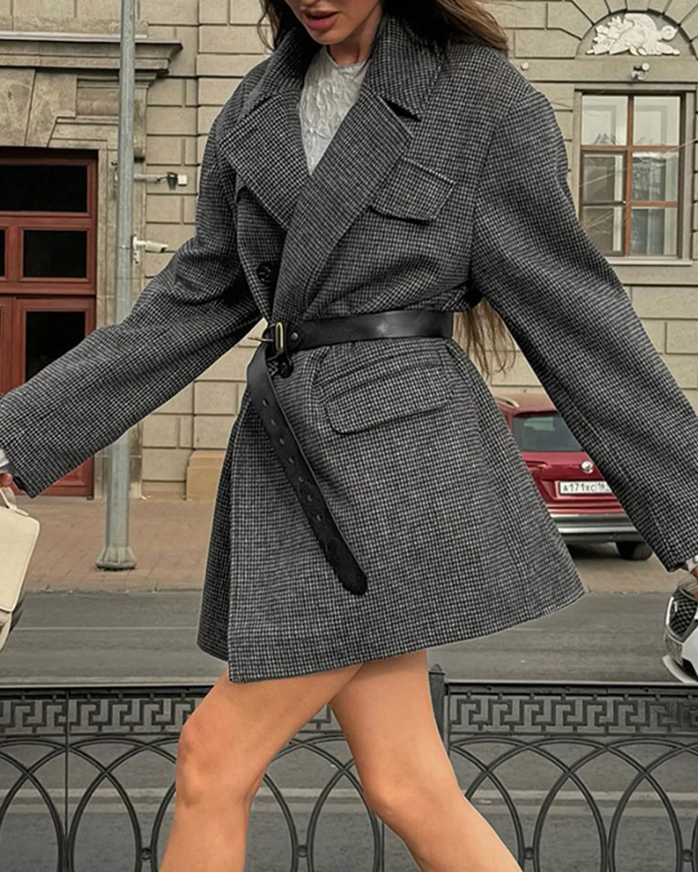 Grey Button Plaid Coat sold by rihoas product image thumbnail 2