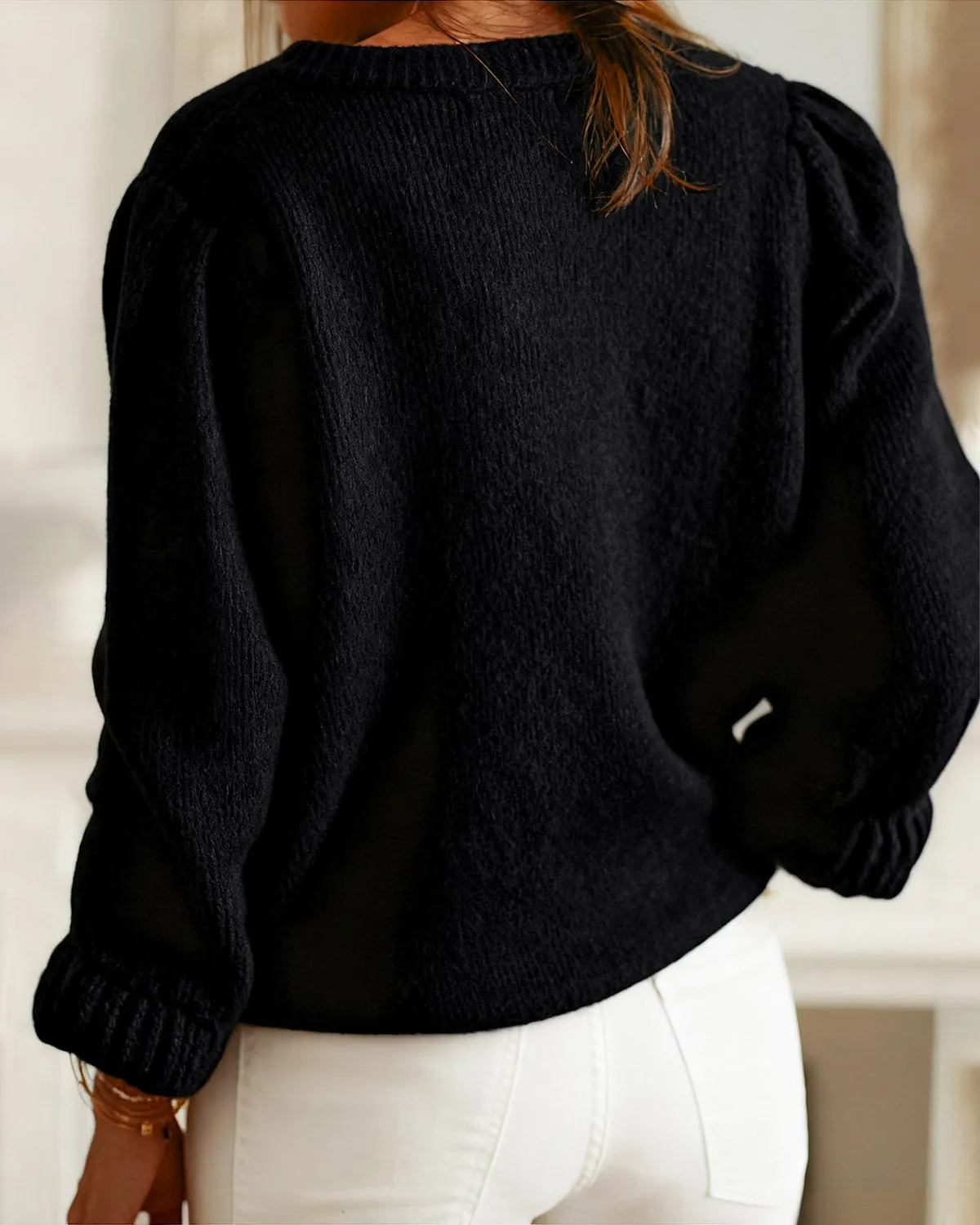 Black Round Neck Knit Cardigan sold by rihoas product image thumbnail 4