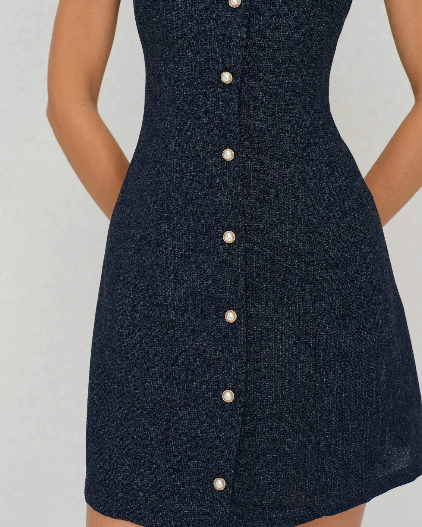 Navy Button A-Line Mini Dress sold by rihoas product image thumbnail 2