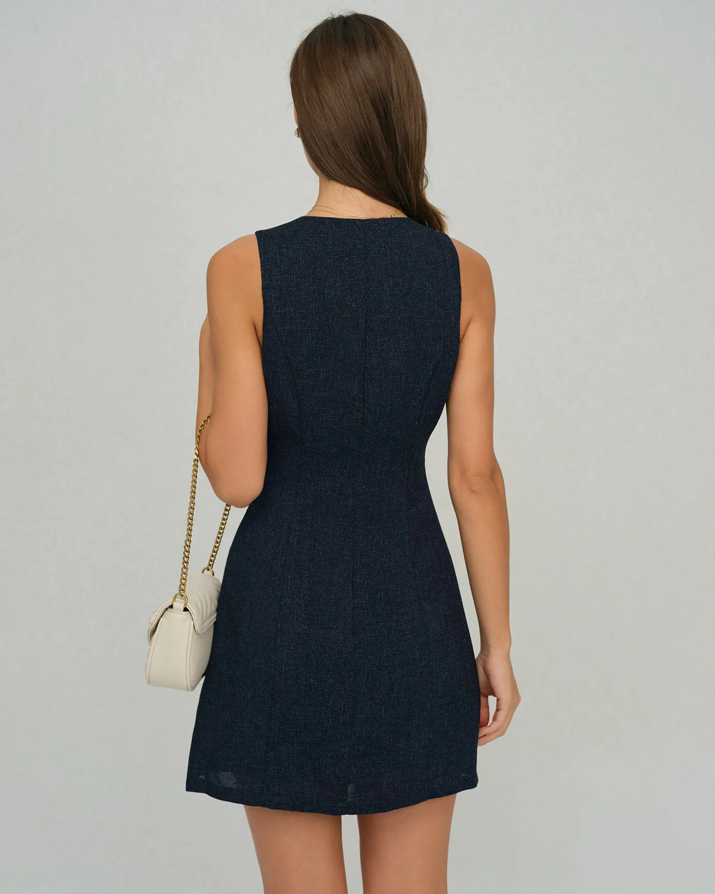 Navy Button A-Line Mini Dress sold by rihoas product image thumbnail 3