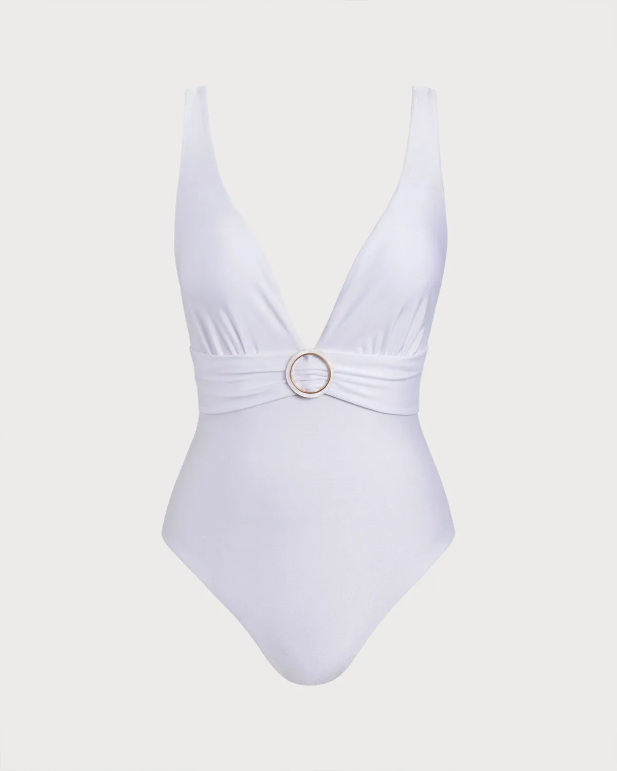 White V Neck One Piece Swimwear sold by rihoas