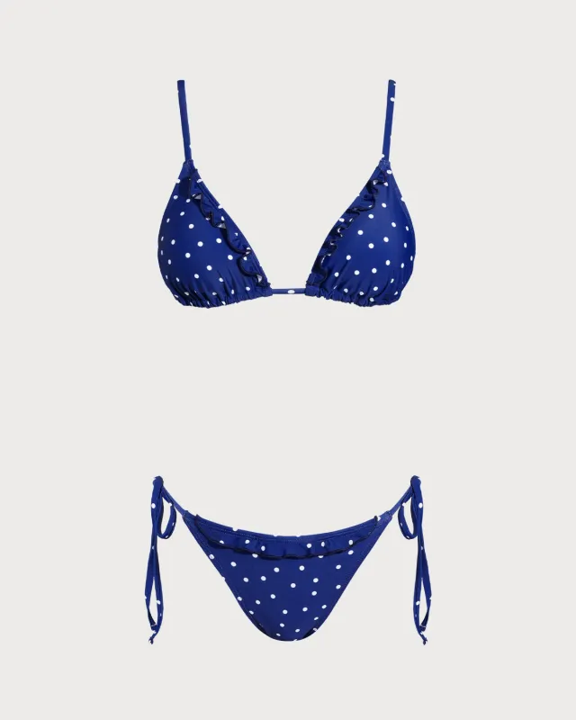 Blue Polka Dots Bralette Bikini Sets sold by rihoas