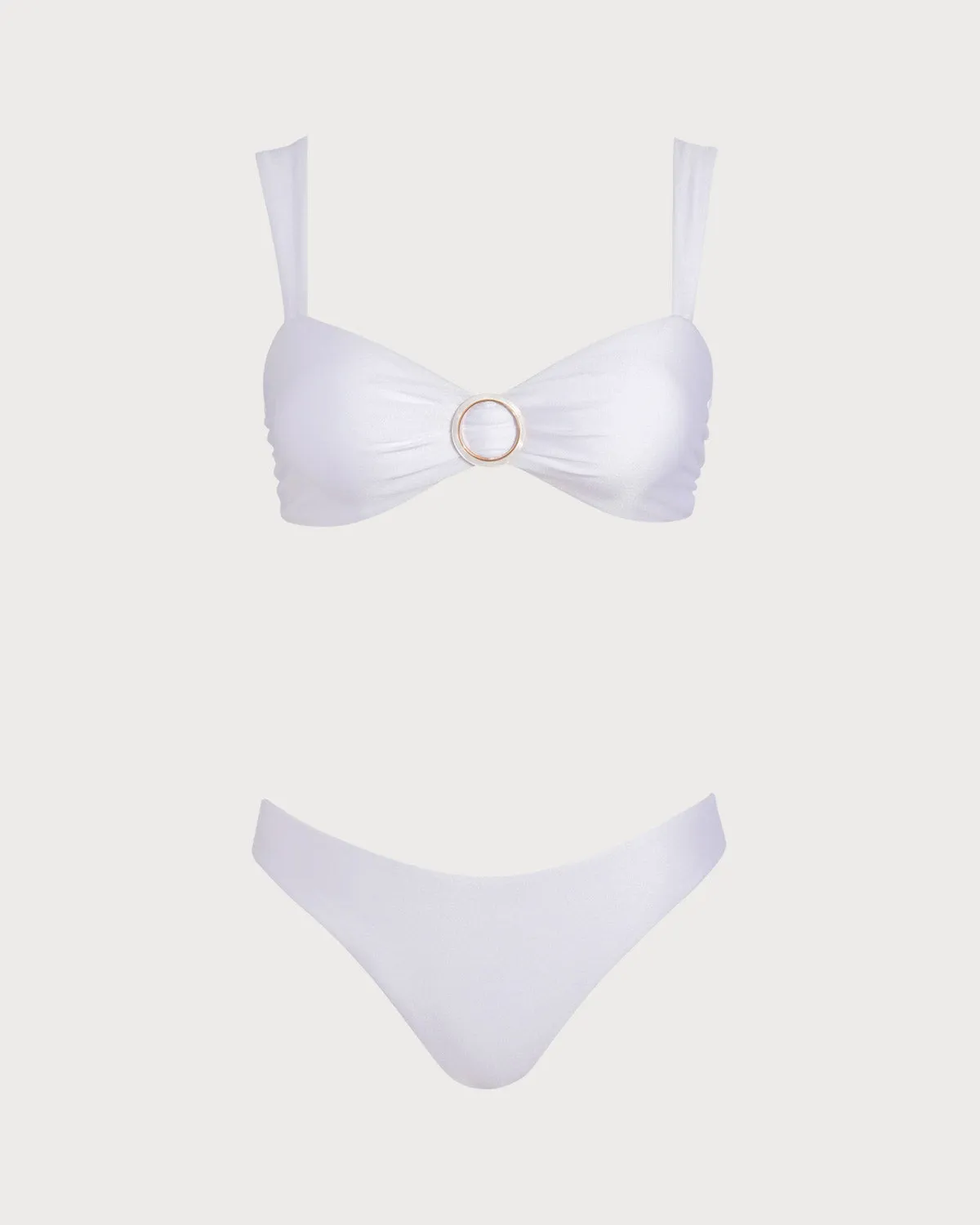 White Sweetheart Neck Drawstring Bikini Sets sold by rihoas