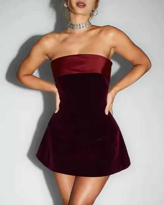 Wine Red Strapless A-Line Mini Dress sold by rihoas