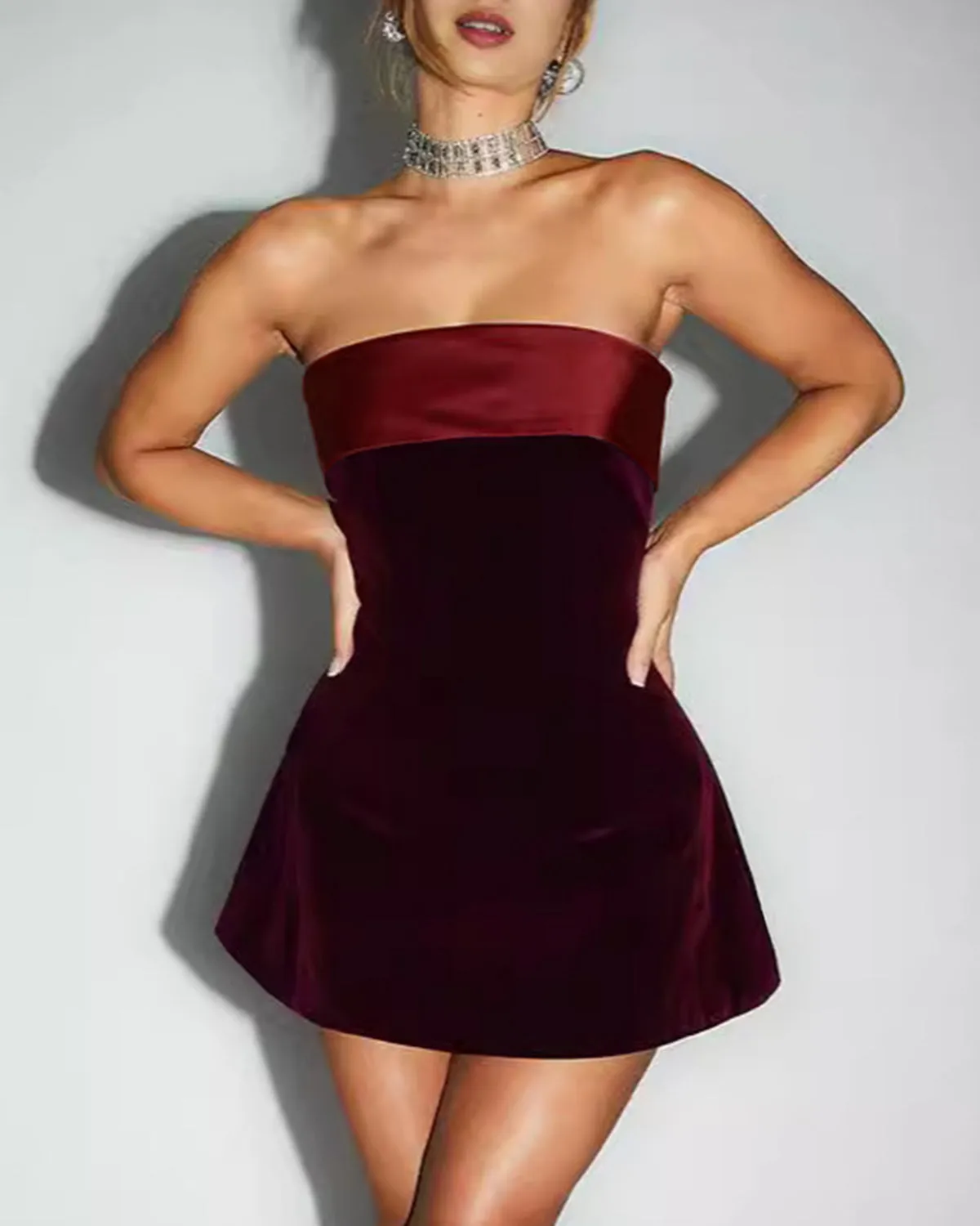 Wine Red Strapless A-Line Mini Dress sold by rihoas