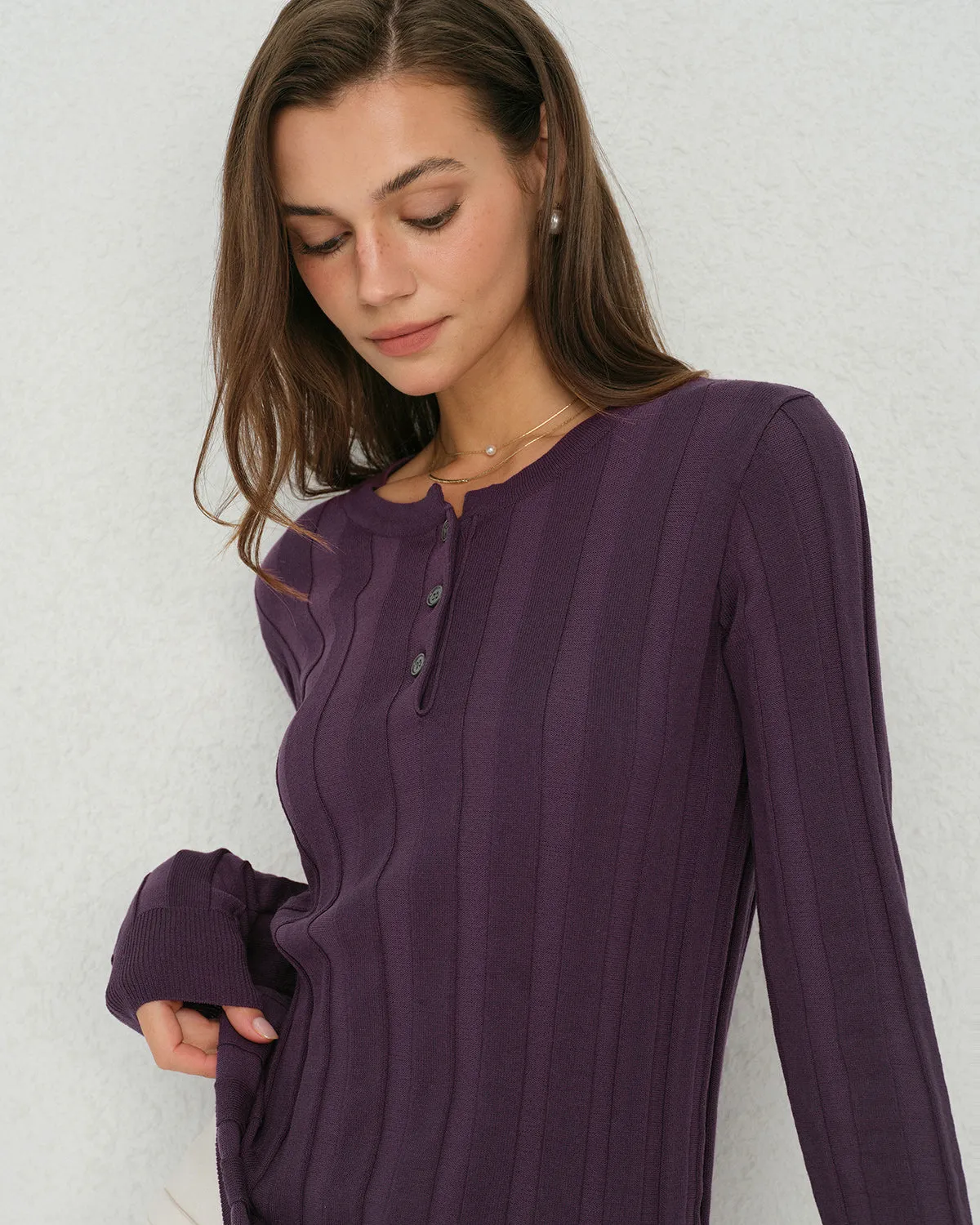 Purple Round Neck Slim Knit Tee sold by rihoas product image thumbnail 2