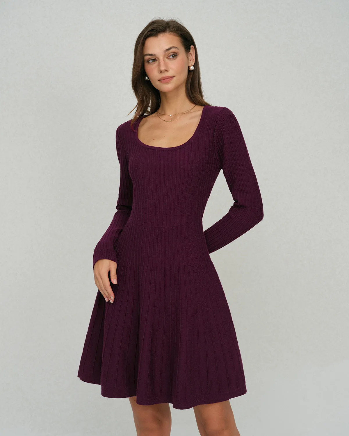 Purple Square Neck A-Line Sweater Dress sold by rihoas