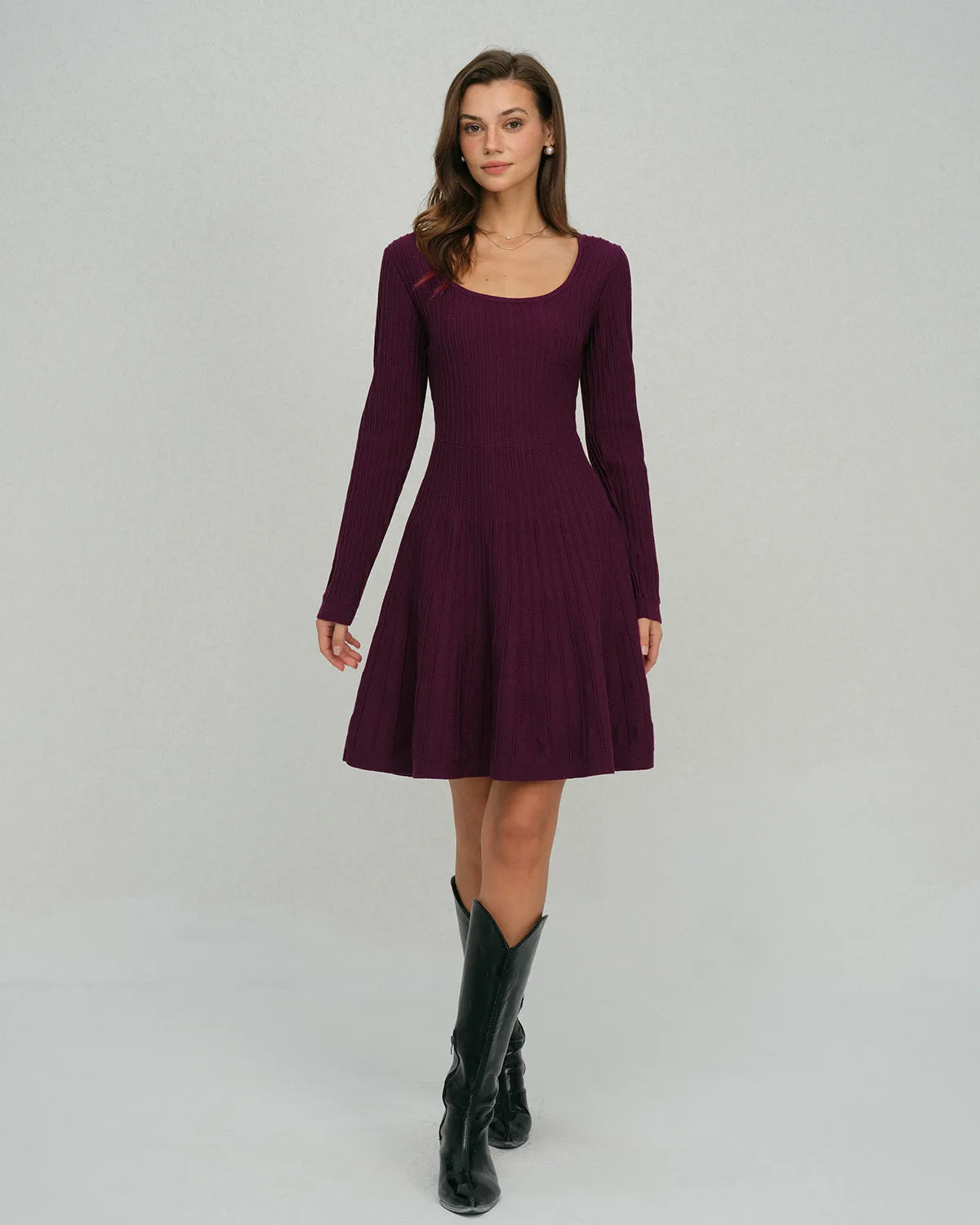 Purple Square Neck A-Line Sweater Dress sold by rihoas product image thumbnail 3