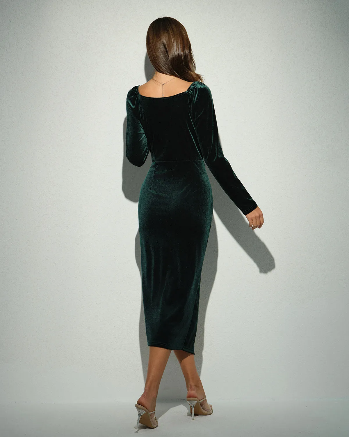 Green Velour Cowl Neck Midi Dress sold by rihoas product image thumbnail 5