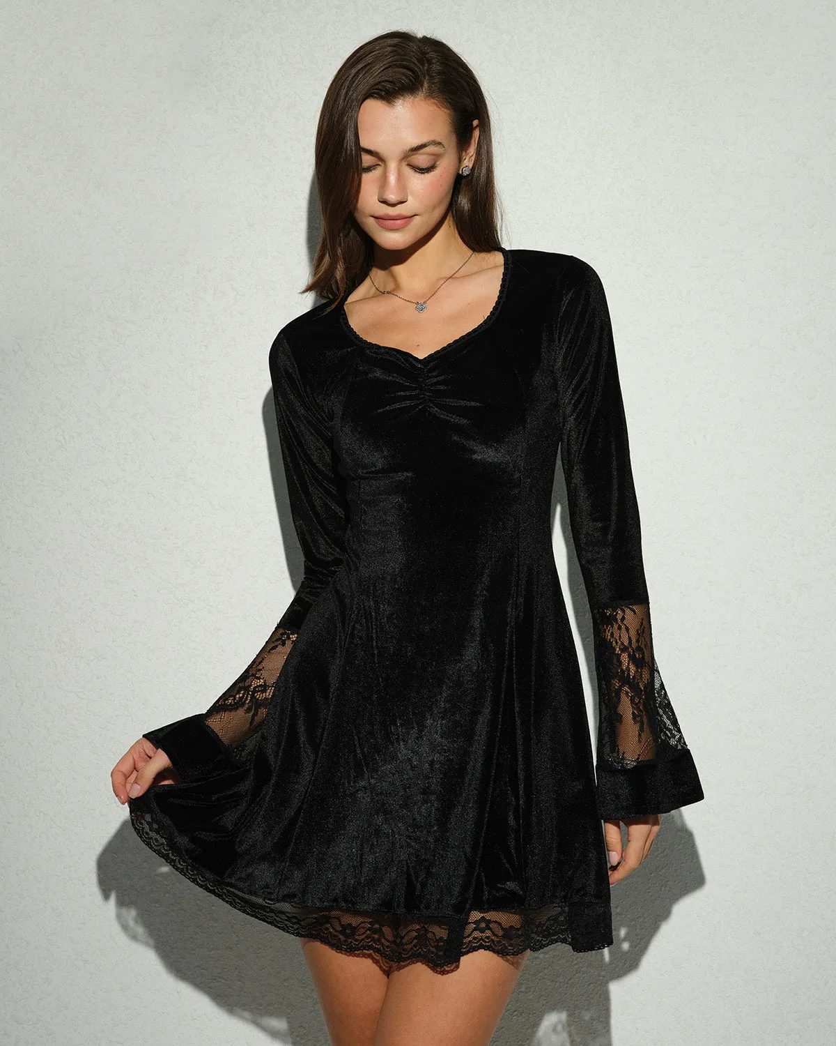 Black Velour A-Line Mini Dress sold by rihoas product image thumbnail 3