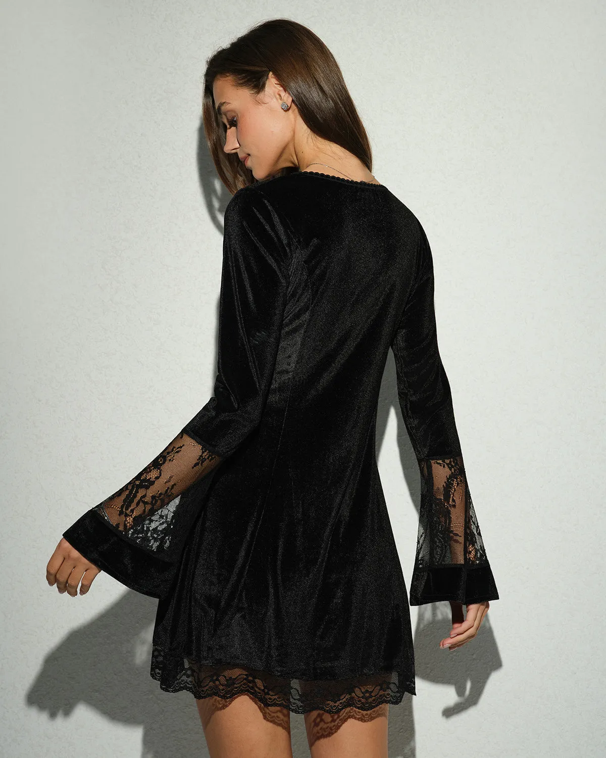 Black Velour A-Line Mini Dress sold by rihoas product image thumbnail 4