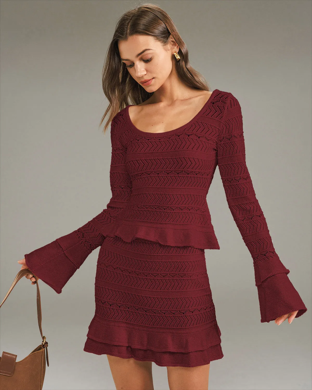 Wine Red Bell Sleeve Knit Tee sold by rihoas