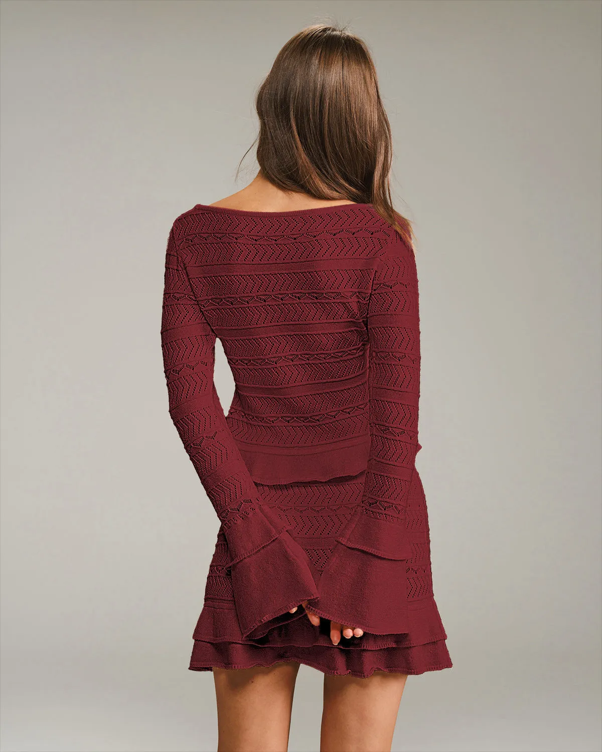 Wine Red Bell Sleeve Knit Tee sold by rihoas product image thumbnail 3