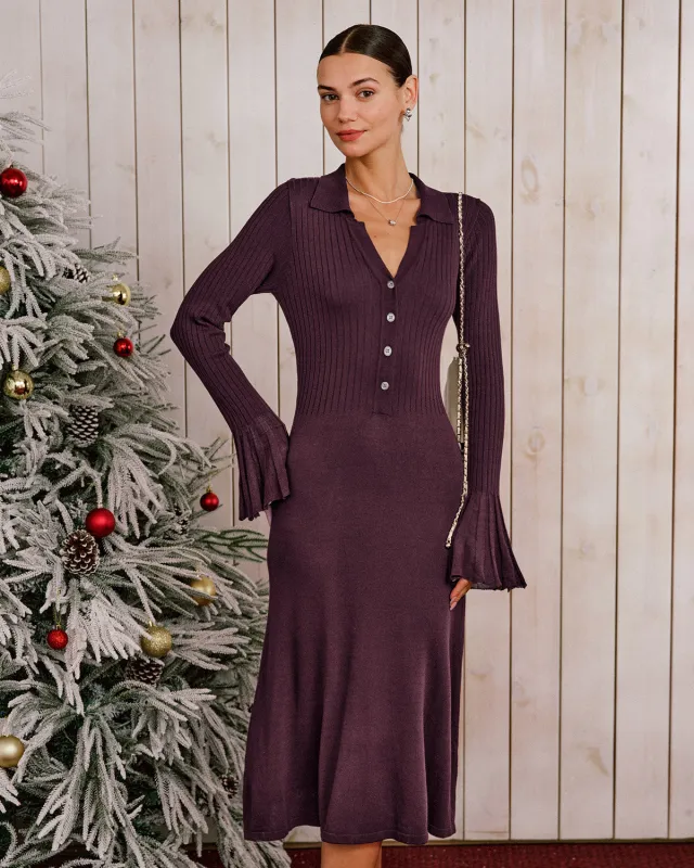 Purple Bell Sleeve A-Line Sweater Dress sold by rihoas