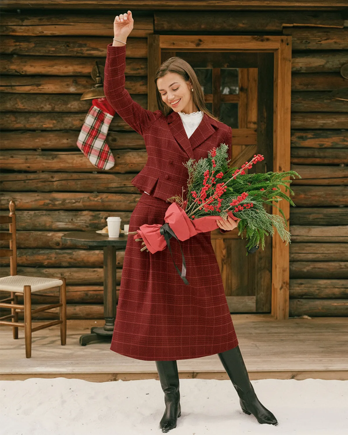 Red Plaid Double Breasted Jacket sold by rihoas product image thumbnail 2