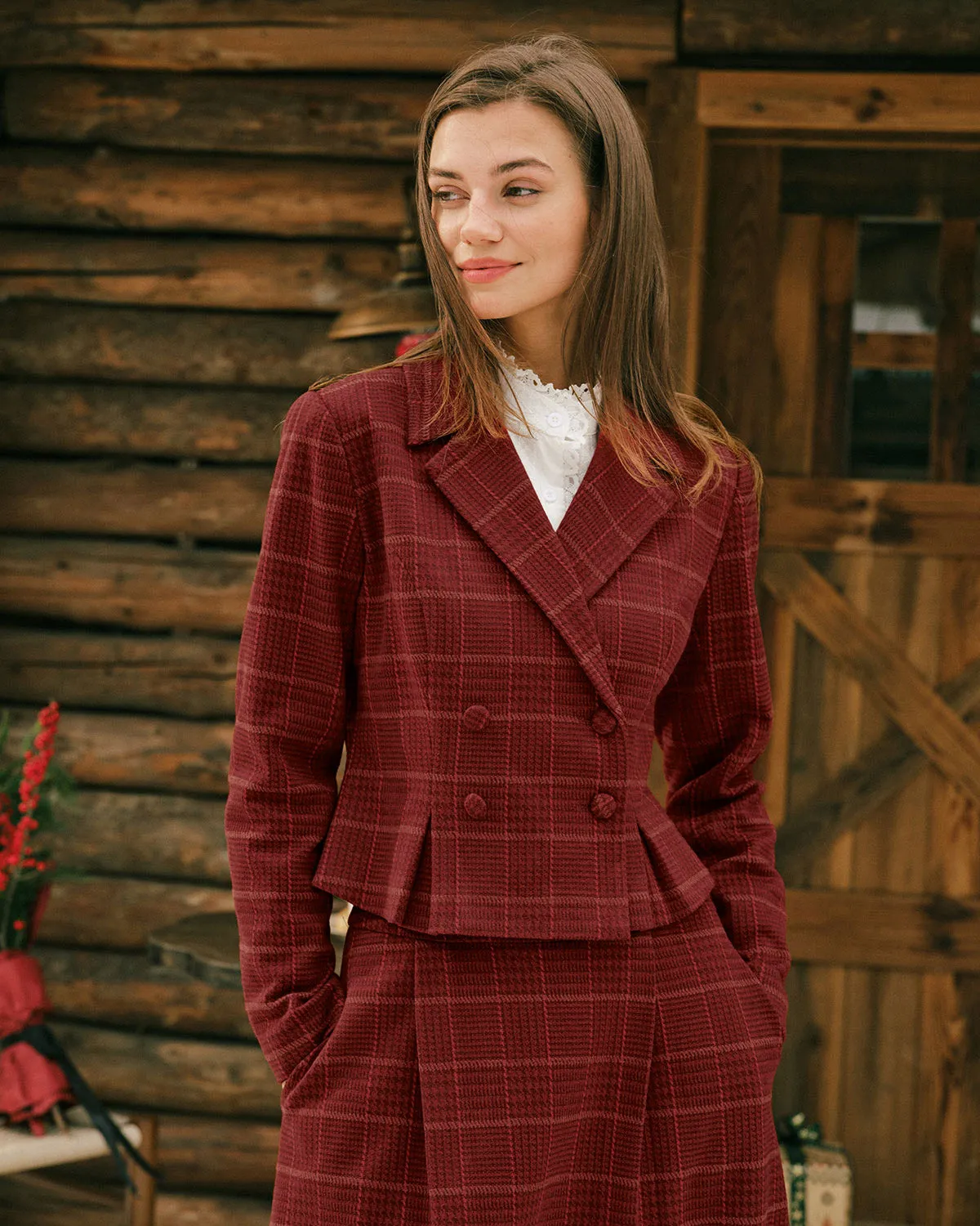 Red Plaid Double Breasted Jacket sold by rihoas