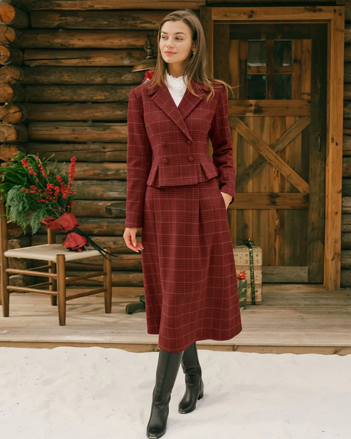 Red Plaid Double Breasted Jacket sold by rihoas product image thumbnail 3