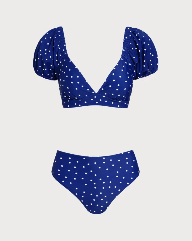 Royal Blue Polka Dot Bikini Set sold by rihoas