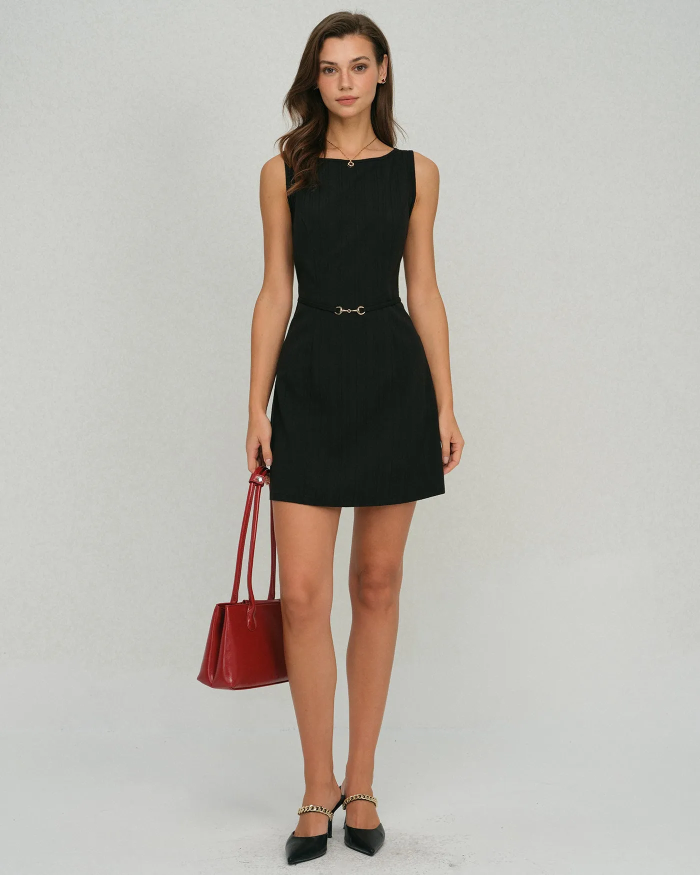 Black Belt A-Line Mini Dress sold by rihoas product image thumbnail 5