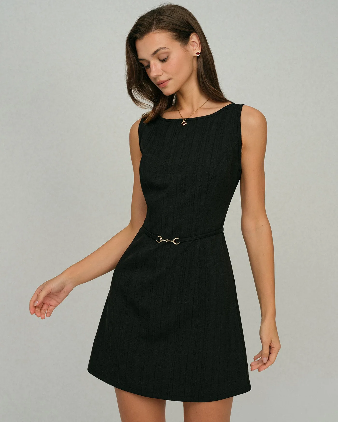 Black Belt A-Line Mini Dress sold by rihoas product image thumbnail 3