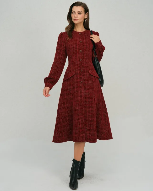 Red Lantern Sleeve A-Line Midi Dress sold by rihoas