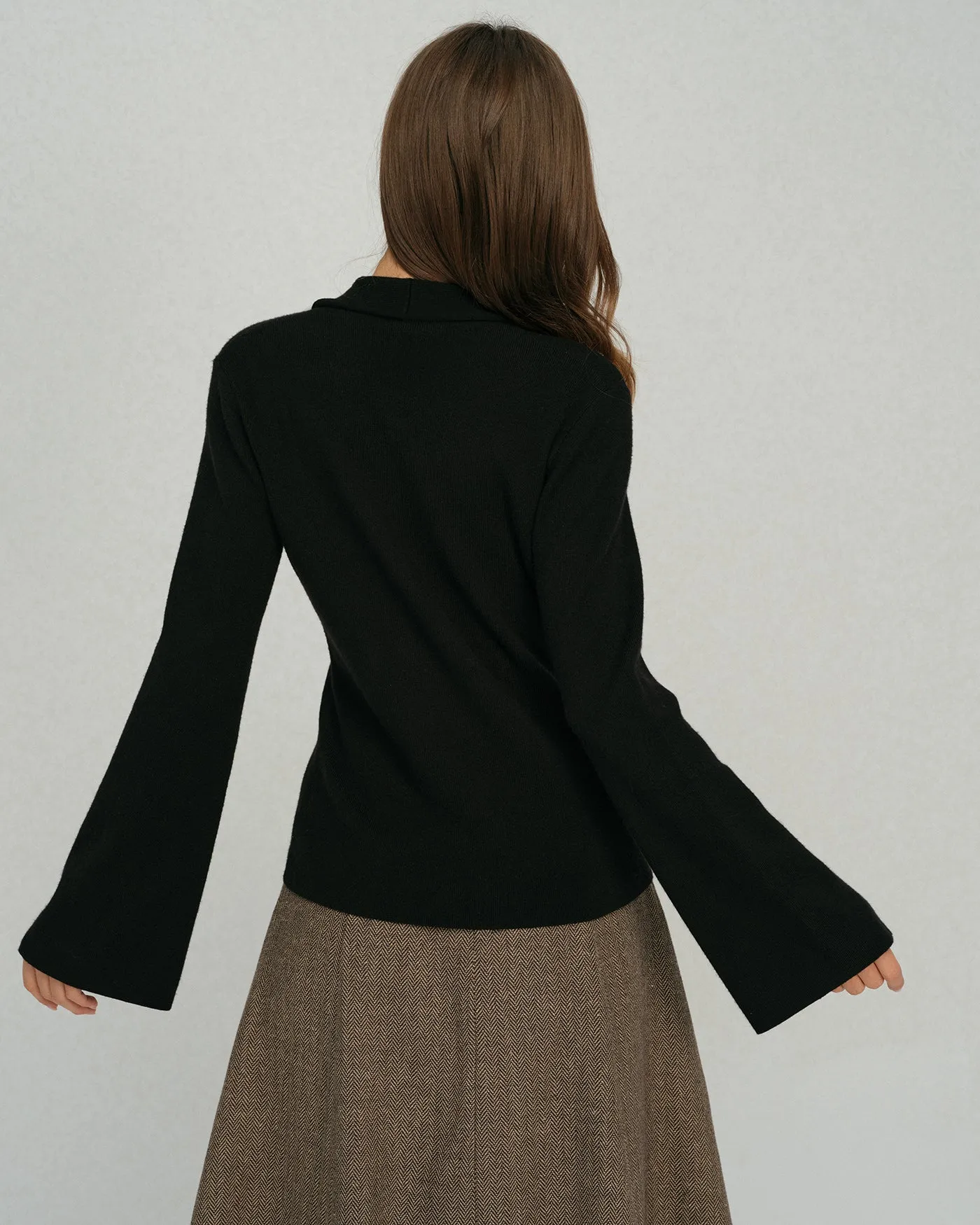 Black Bell Sleeve Button Collar Sweater sold by rihoas product image thumbnail 3