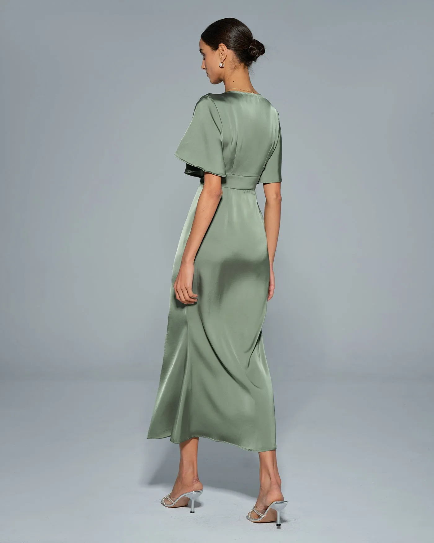 Green Butterfly Sleeve V Neck Maxi Dress sold by rihoas product image thumbnail 5