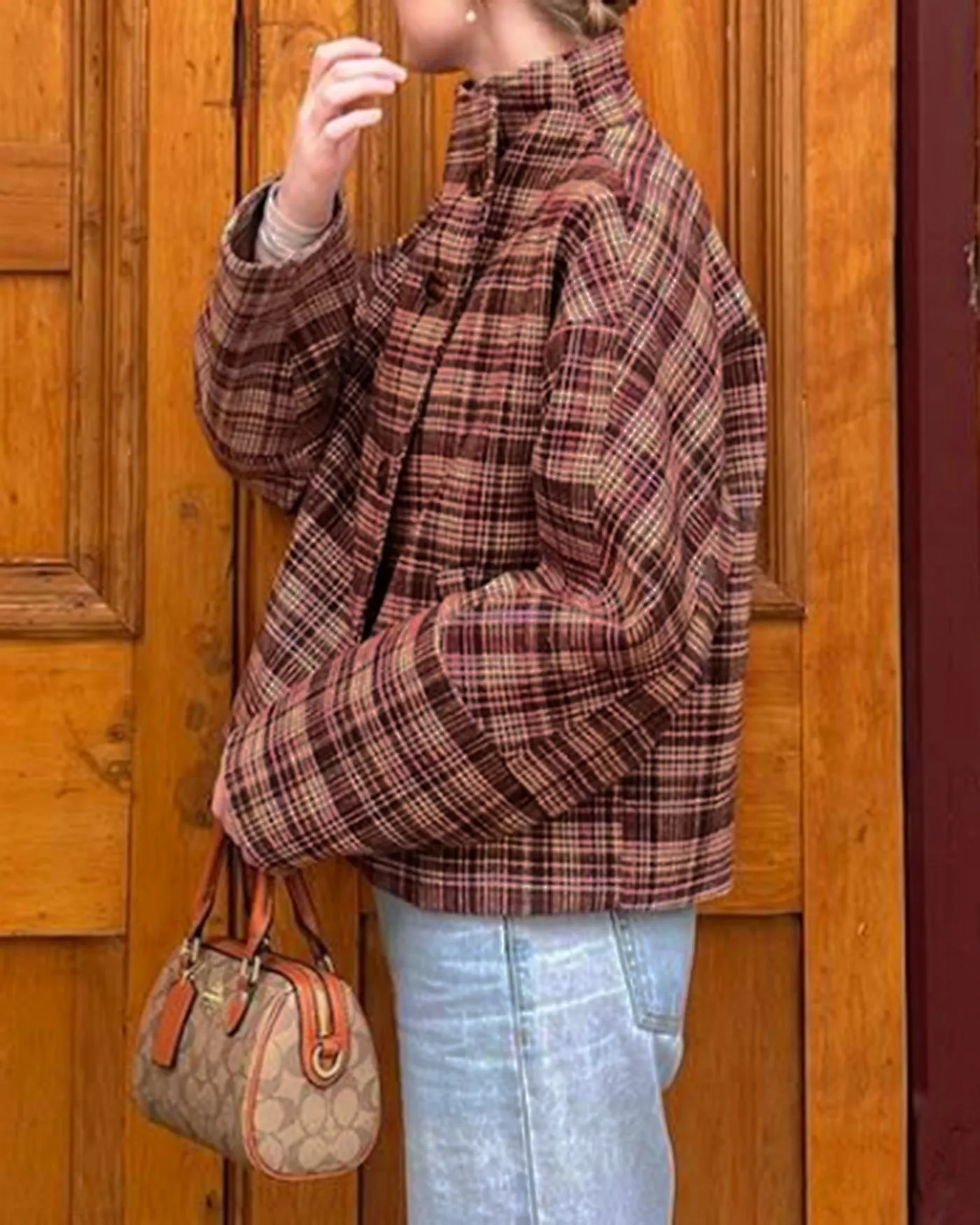 Red Single Breasted Plaid Jacket sold by rihoas product image thumbnail 4