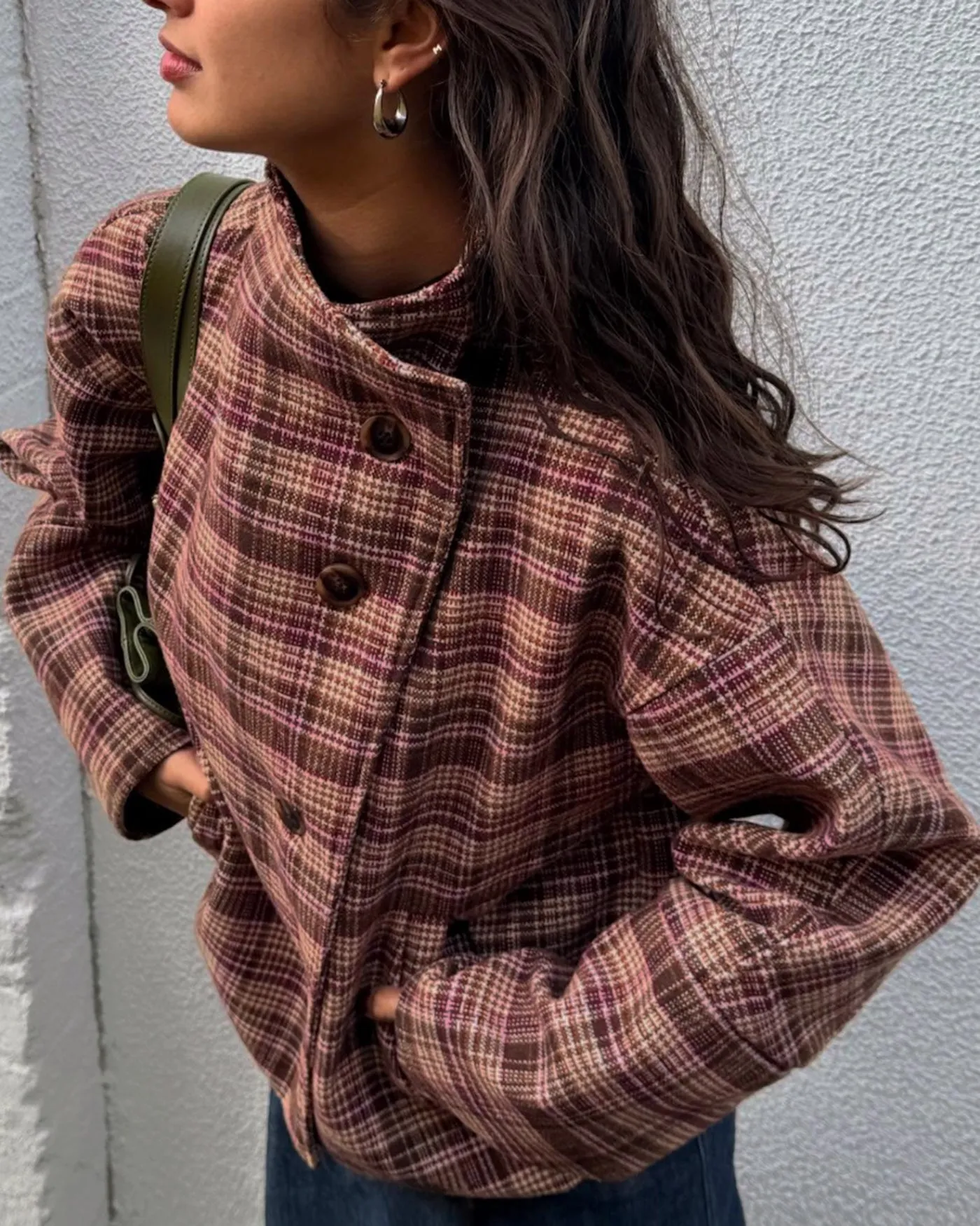 Red Single Breasted Plaid Jacket sold by rihoas product image thumbnail 2