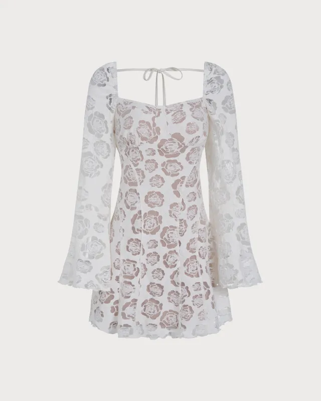 Beige Square Neck Floral Mini Dress sold by rihoas