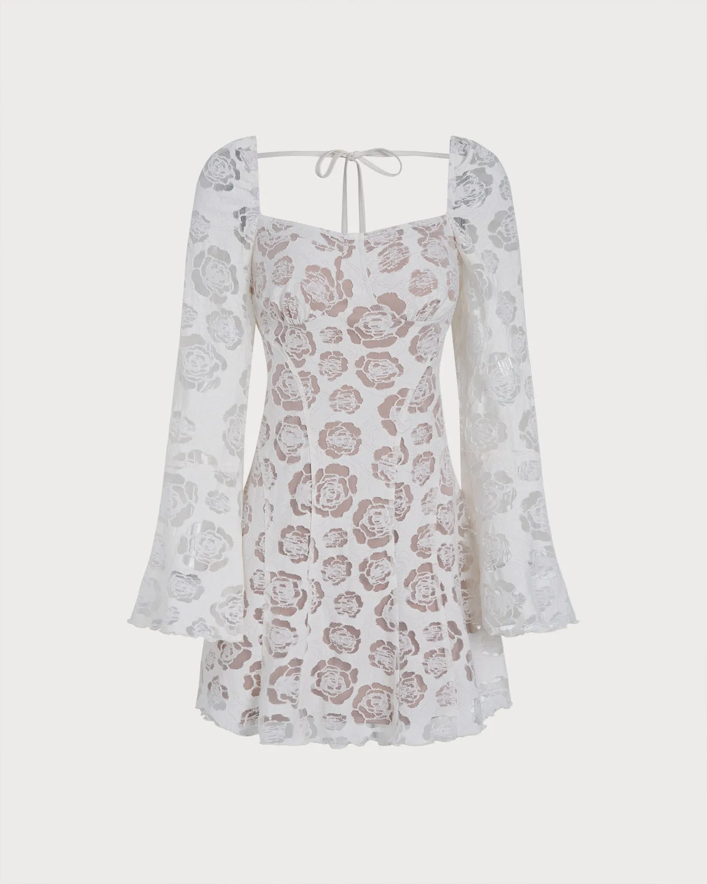 Beige Square Neck Floral Mini Dress sold by rihoas