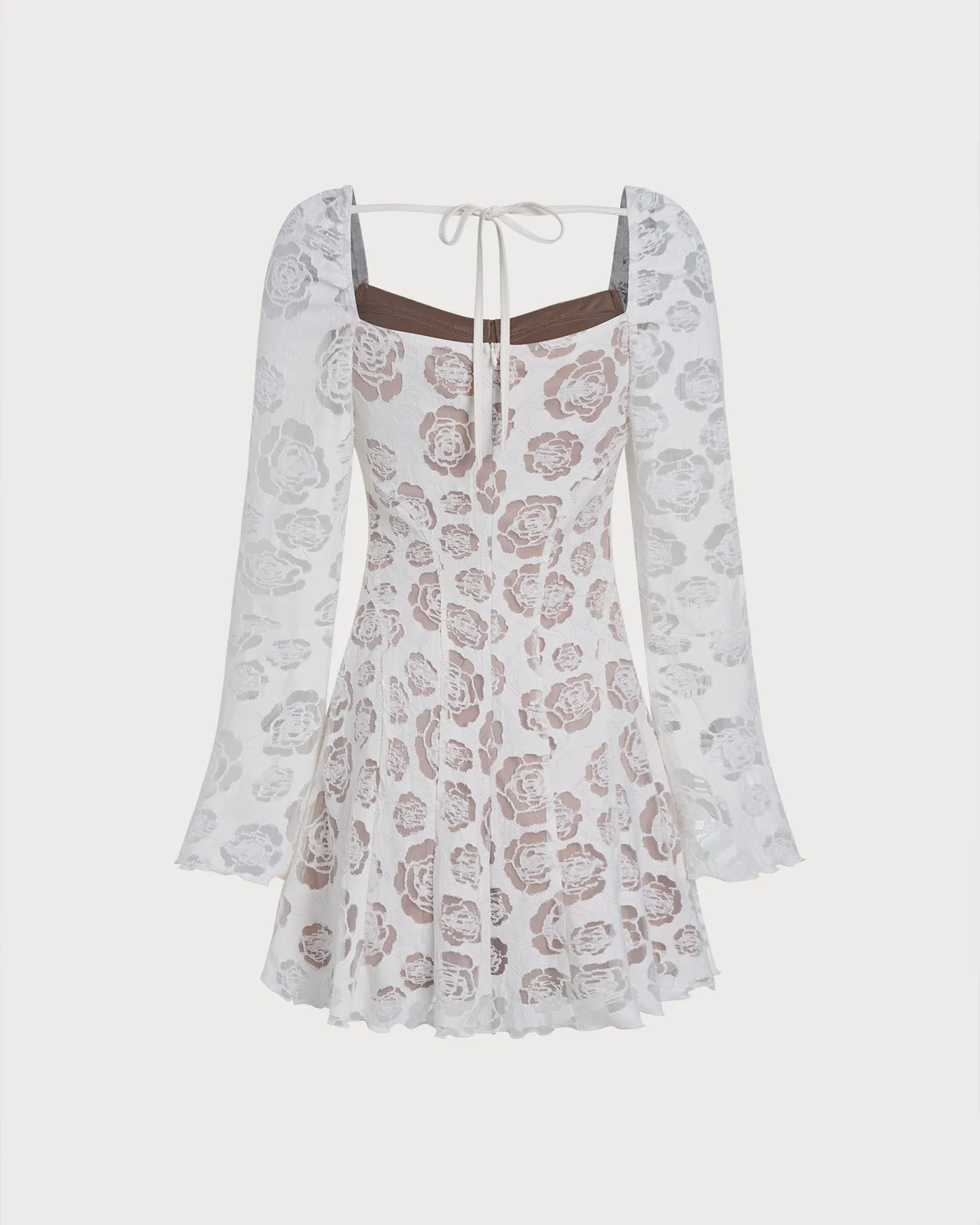 Beige Square Neck Floral Mini Dress sold by rihoas product image thumbnail 3