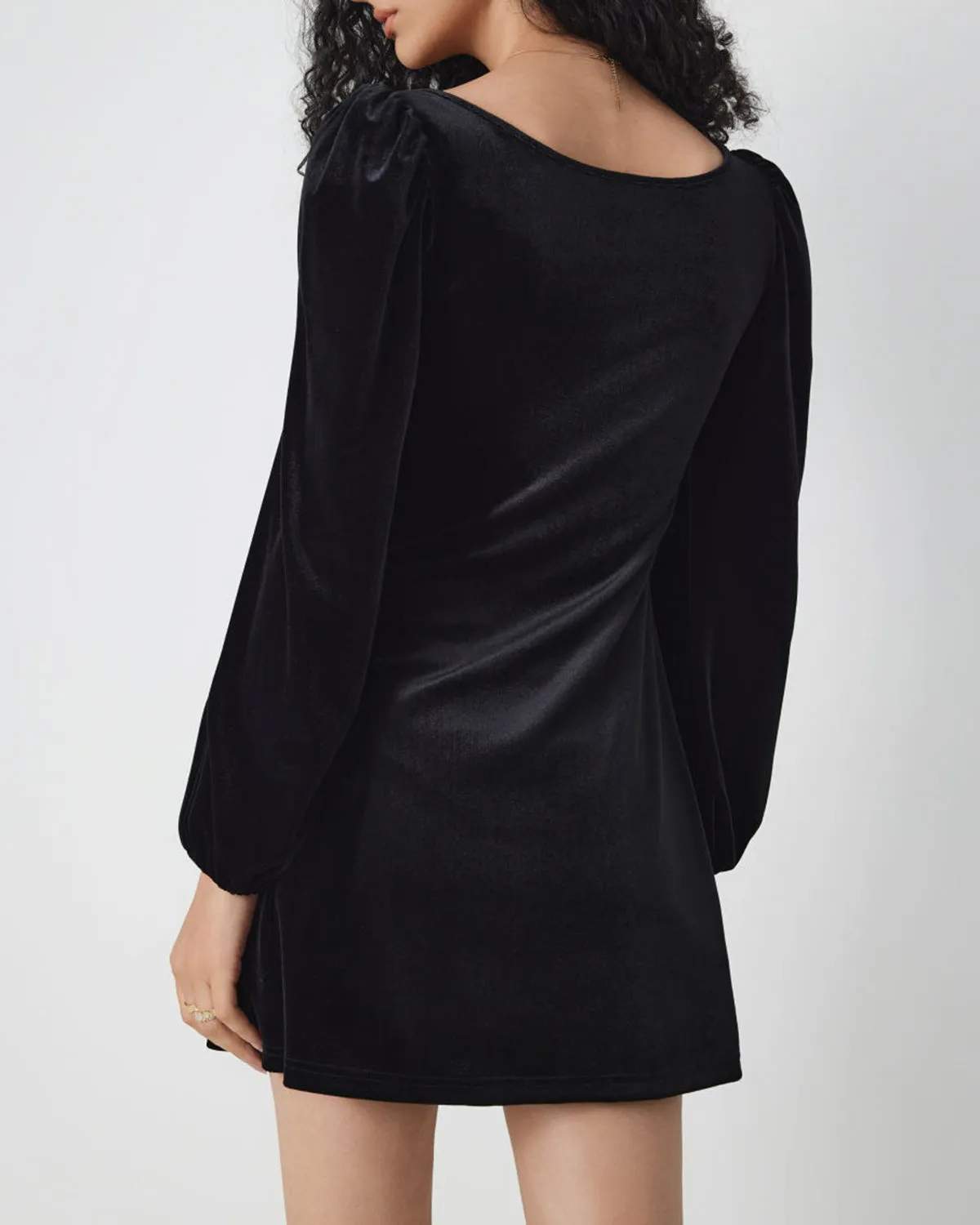Black Square Neck Tunic Velour Mini Dress sold by rihoas product image thumbnail 2