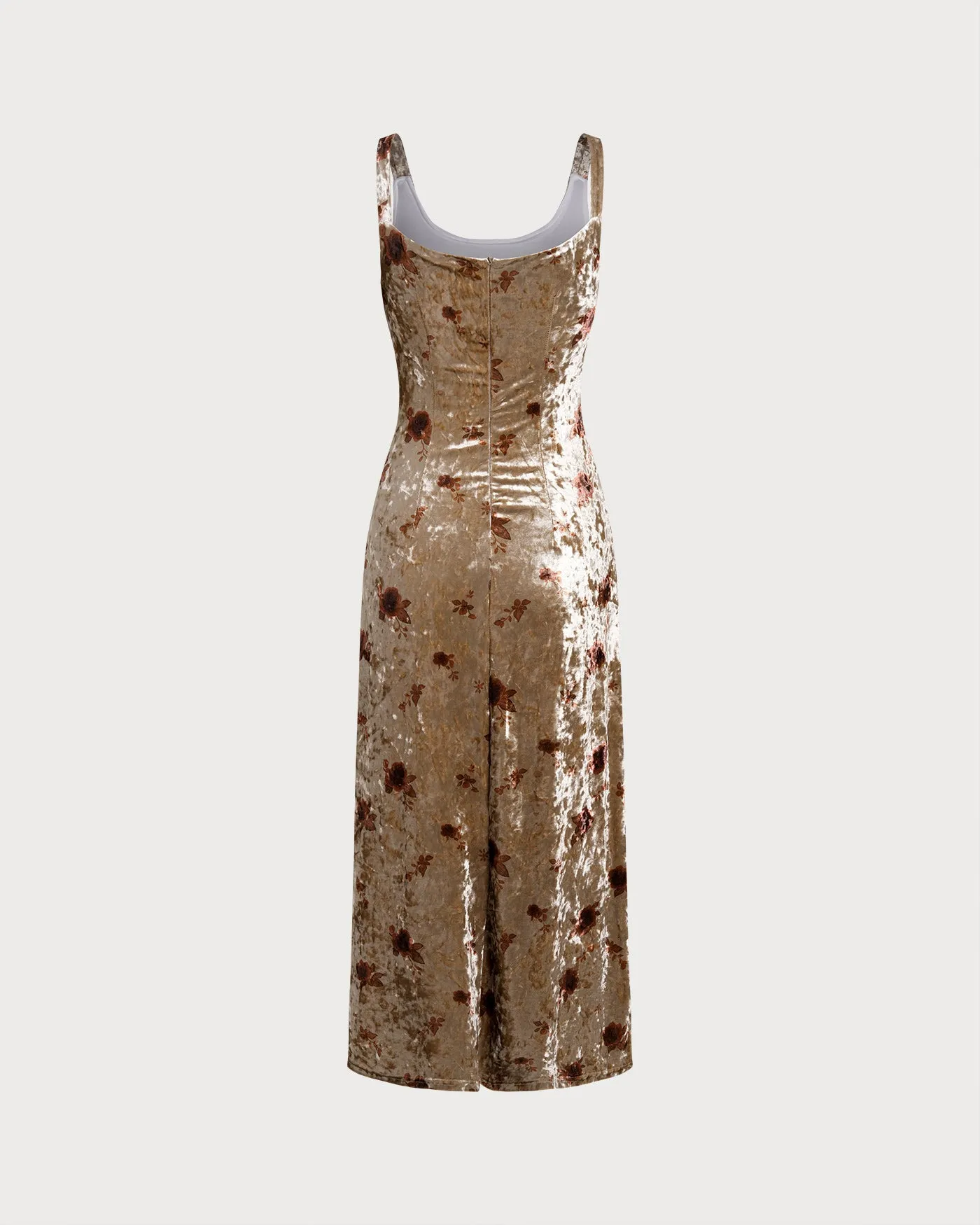 Camel Strap Floral Velour Maxi Dress sold by rihoas product image thumbnail 3