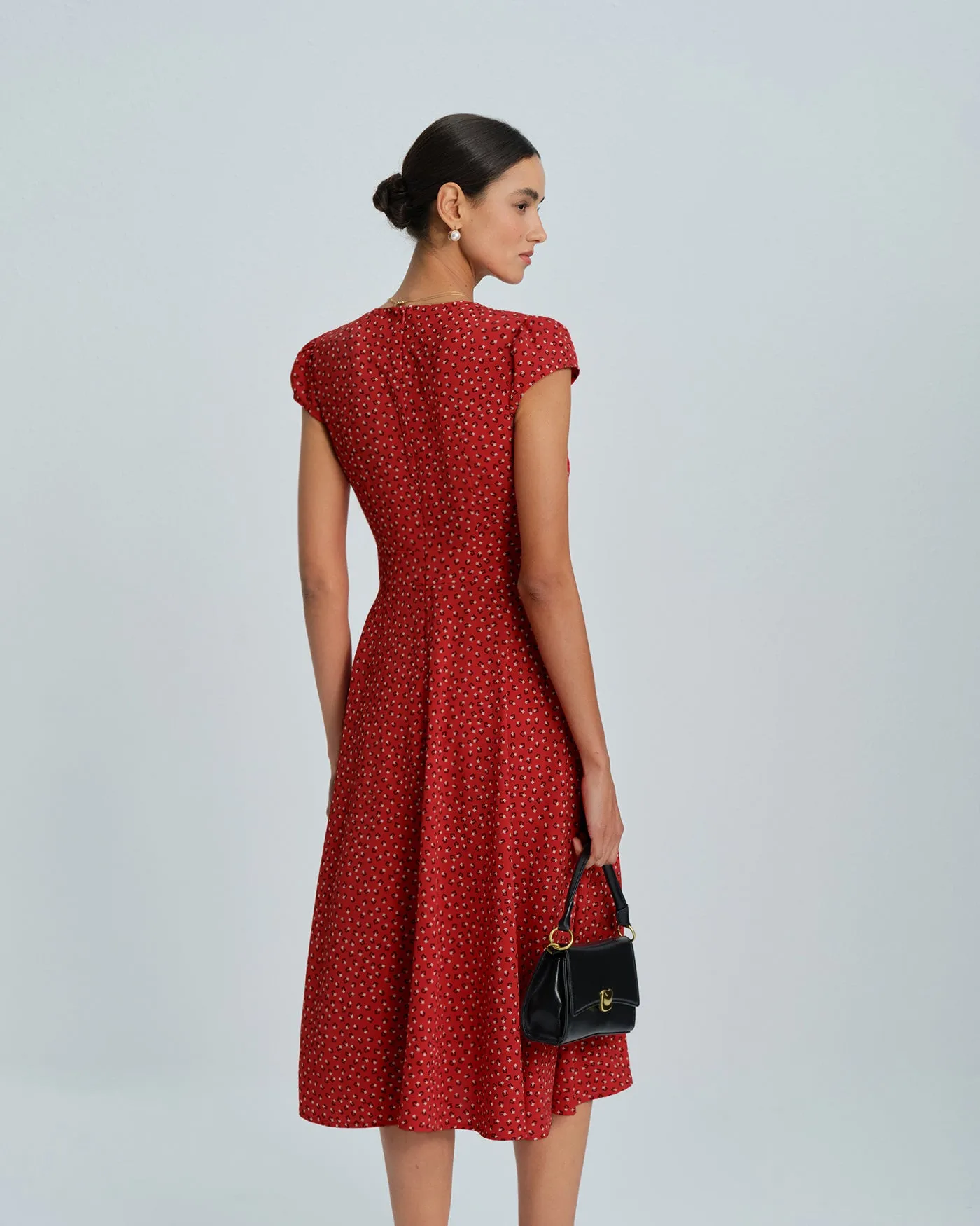 Red Cap Sleeve Floral Midi Dress sold by rihoas product image thumbnail 3