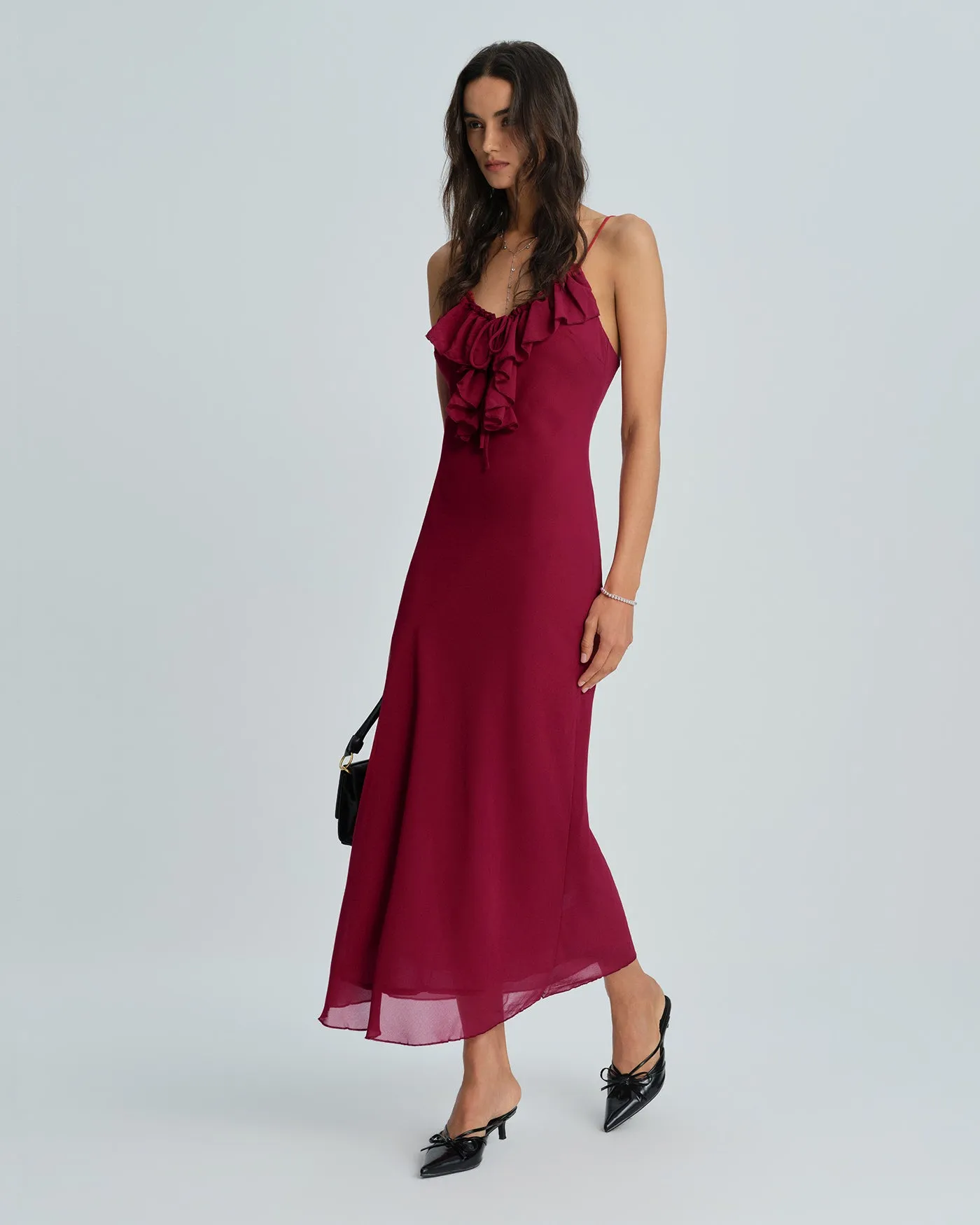 Red Strap Ruffle Maxi Dress sold by rihoas product image thumbnail 5