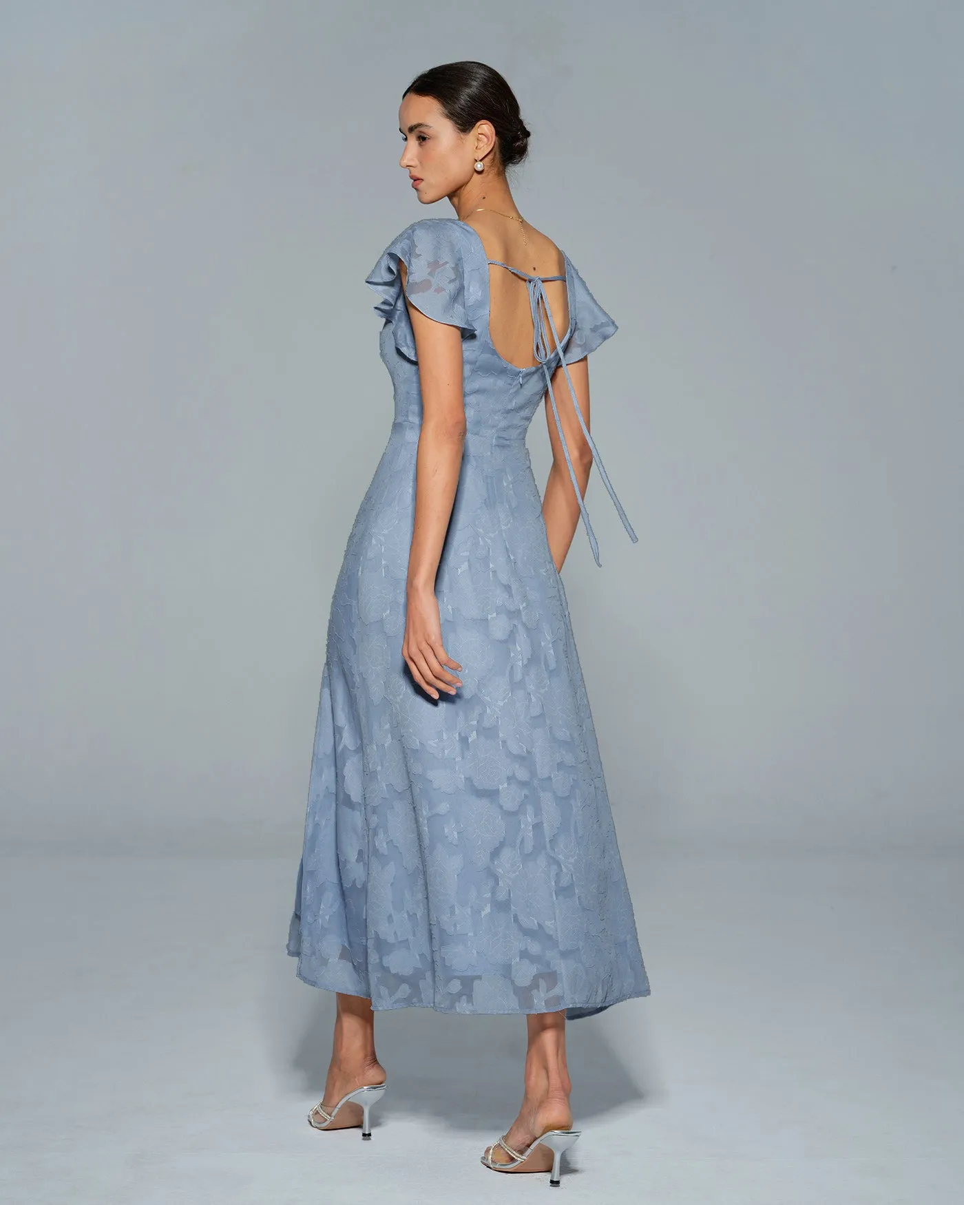 Blue Floral Square Neck Midi Dress sold by rihoas product image thumbnail 4