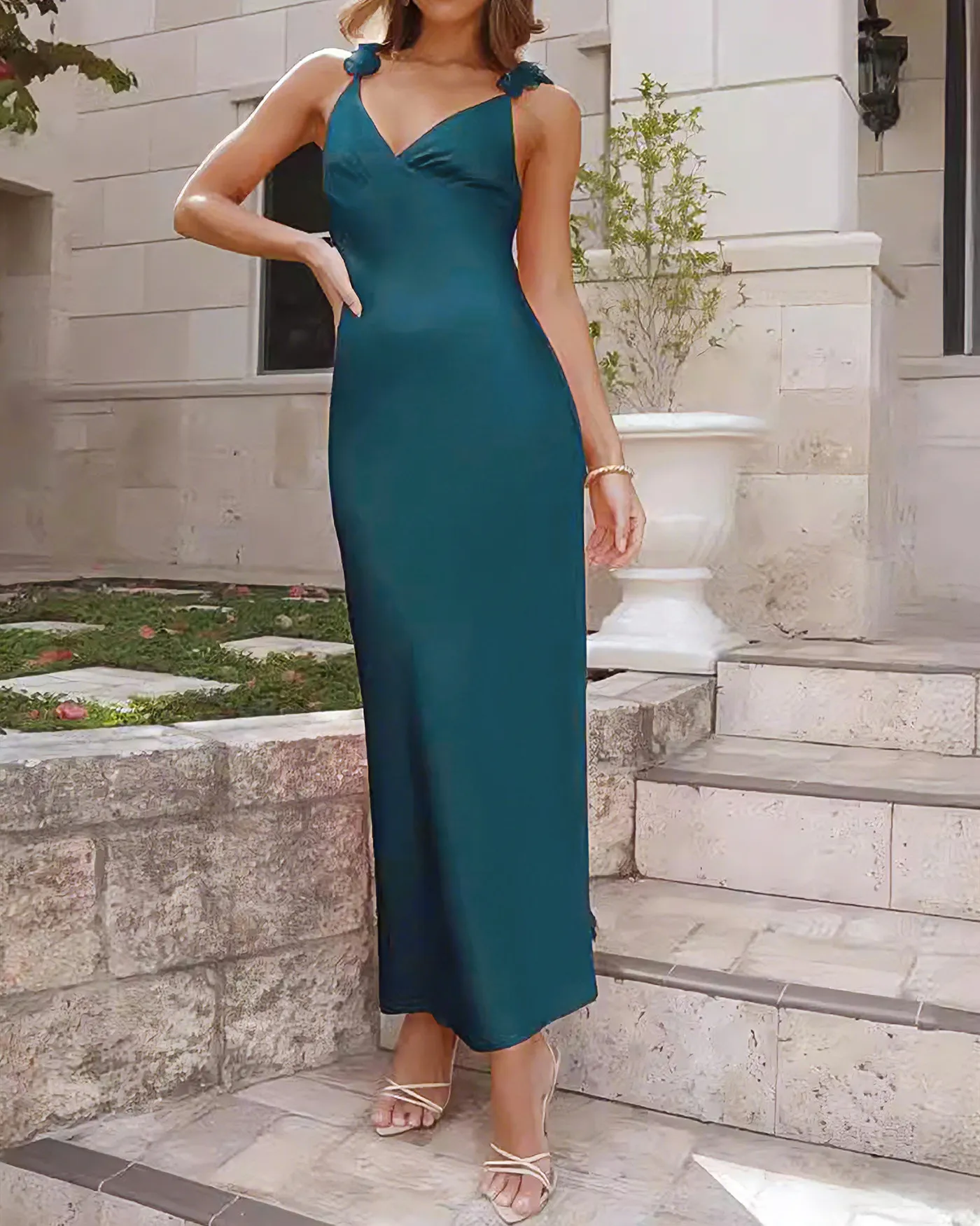 Blue Sleeveless Straps Maxi Dress sold by rihoas