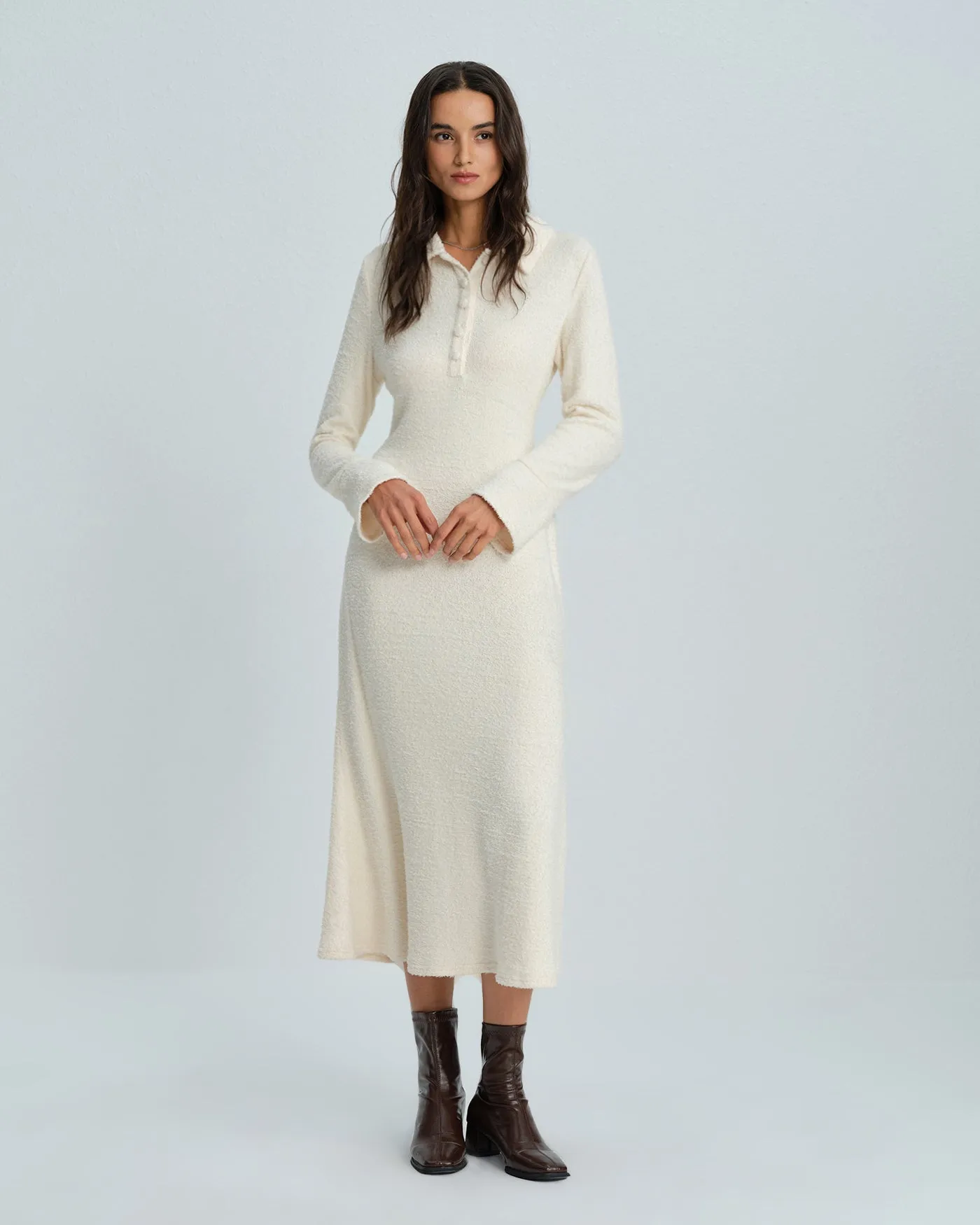 Apricot Collar Bell Sleeve Midi Dress sold by rihoas product image thumbnail 3