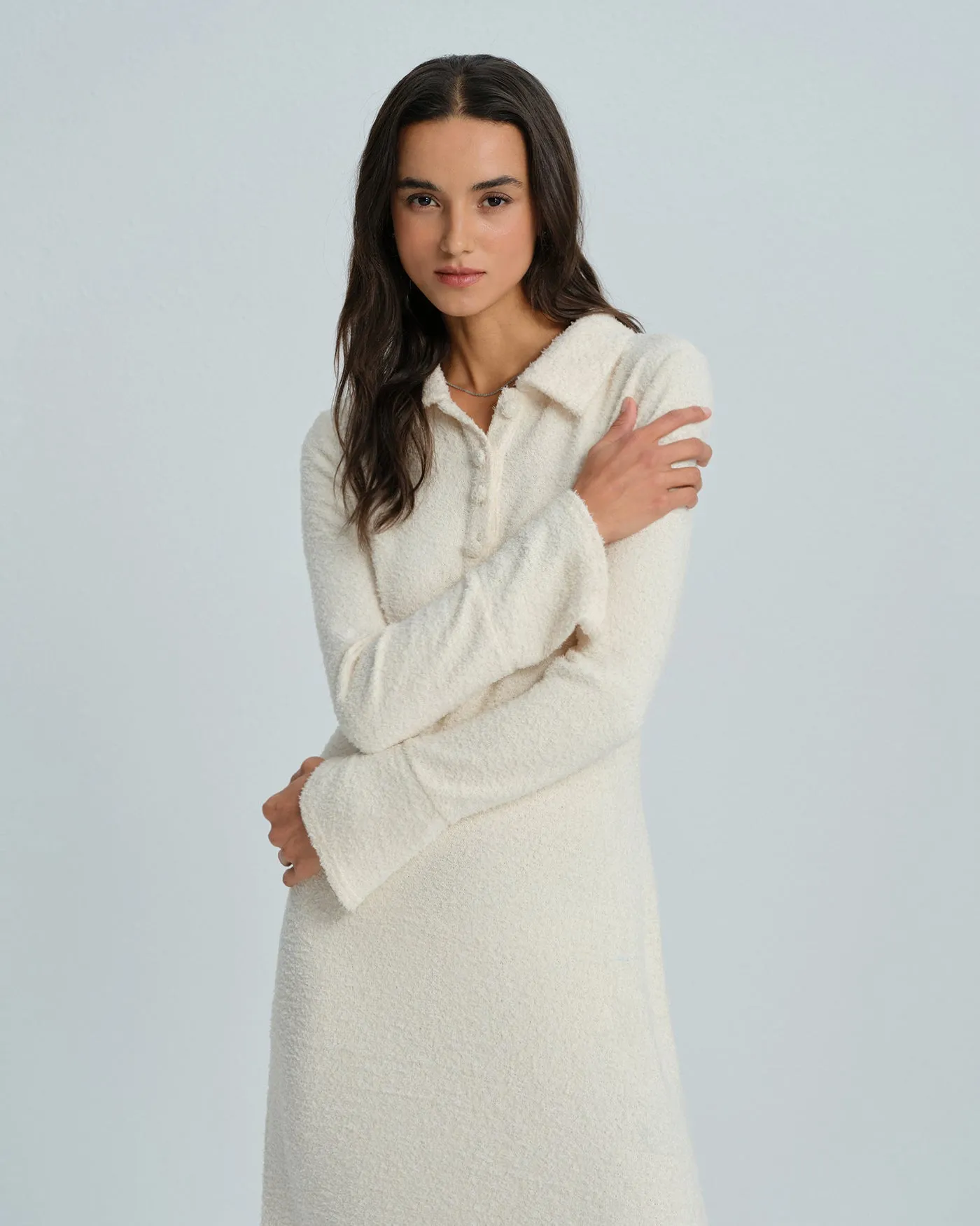 Apricot Collar Bell Sleeve Midi Dress sold by rihoas product image thumbnail 2