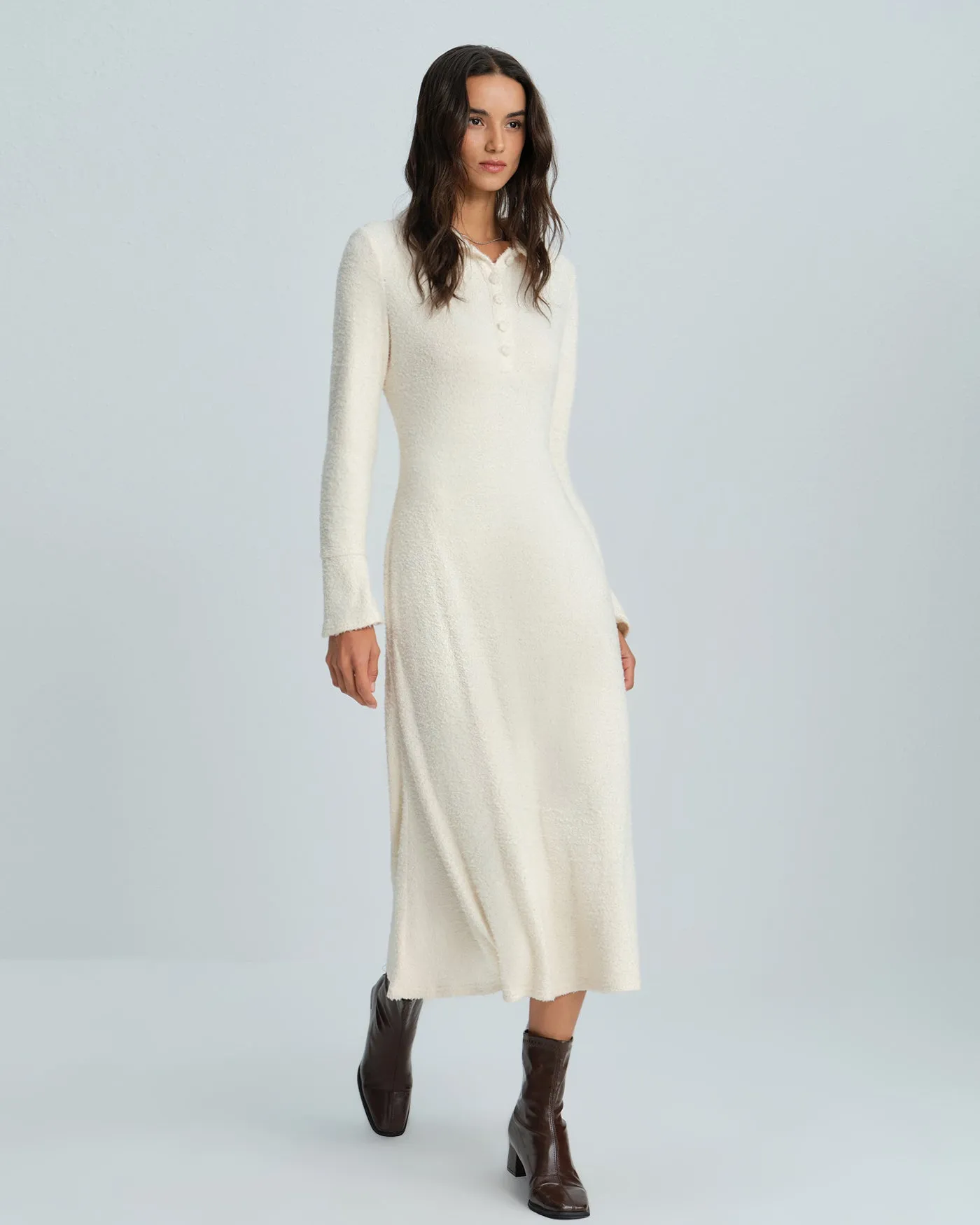 Apricot Collar Bell Sleeve Midi Dress sold by rihoas product image thumbnail 5