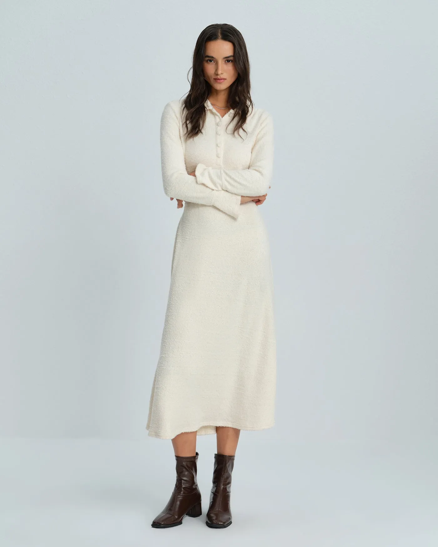 Apricot Collar Bell Sleeve Midi Dress sold by rihoas product image thumbnail 4