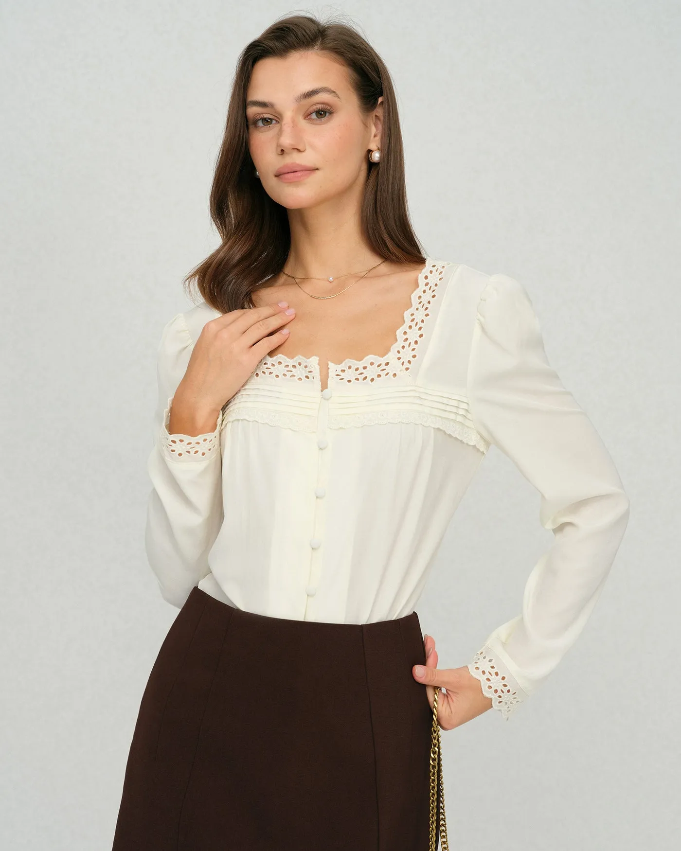 Beige Square Neck Lace Blouse sold by rihoas