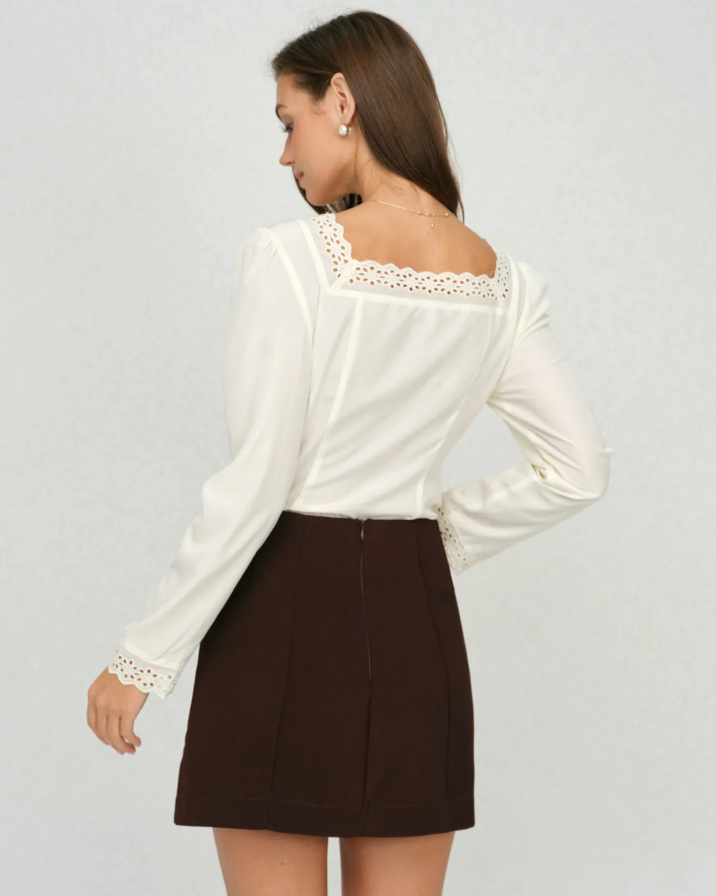 Beige Square Neck Lace Blouse sold by rihoas product image thumbnail 4