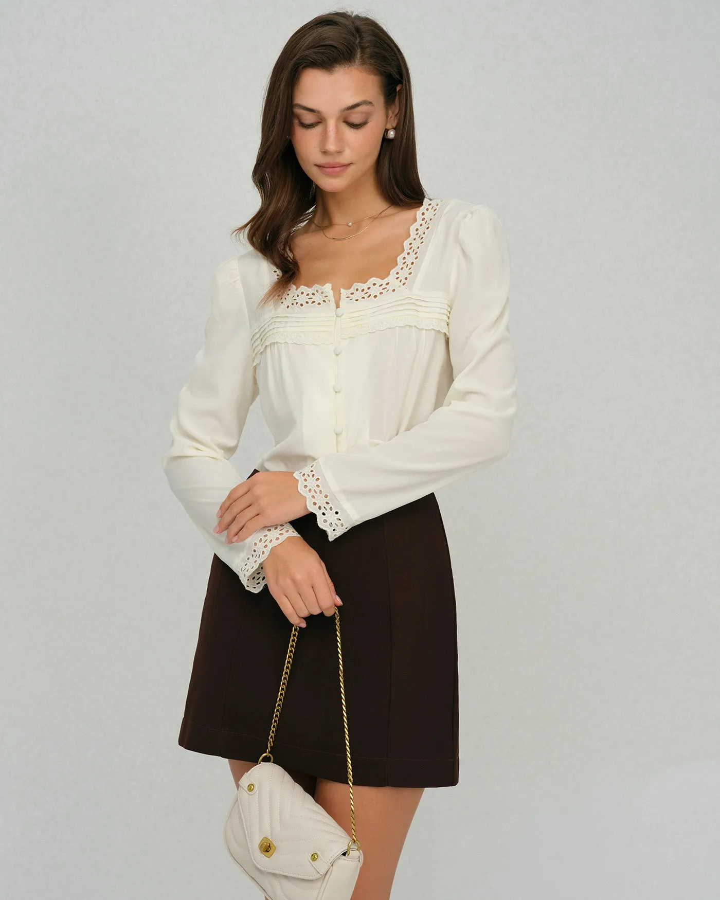 Beige Square Neck Lace Blouse sold by rihoas product image thumbnail 3