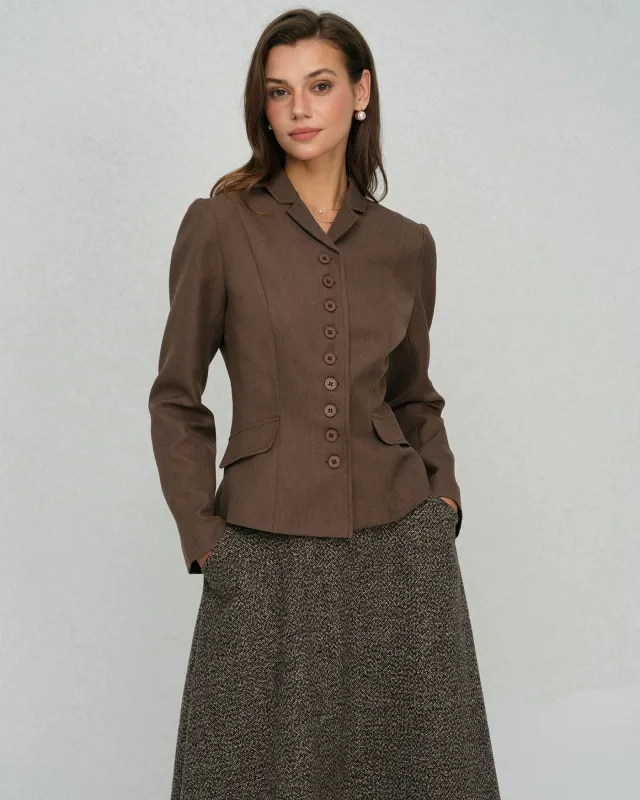 Coffee Single Breasted Solid Jacket sold by rihoas