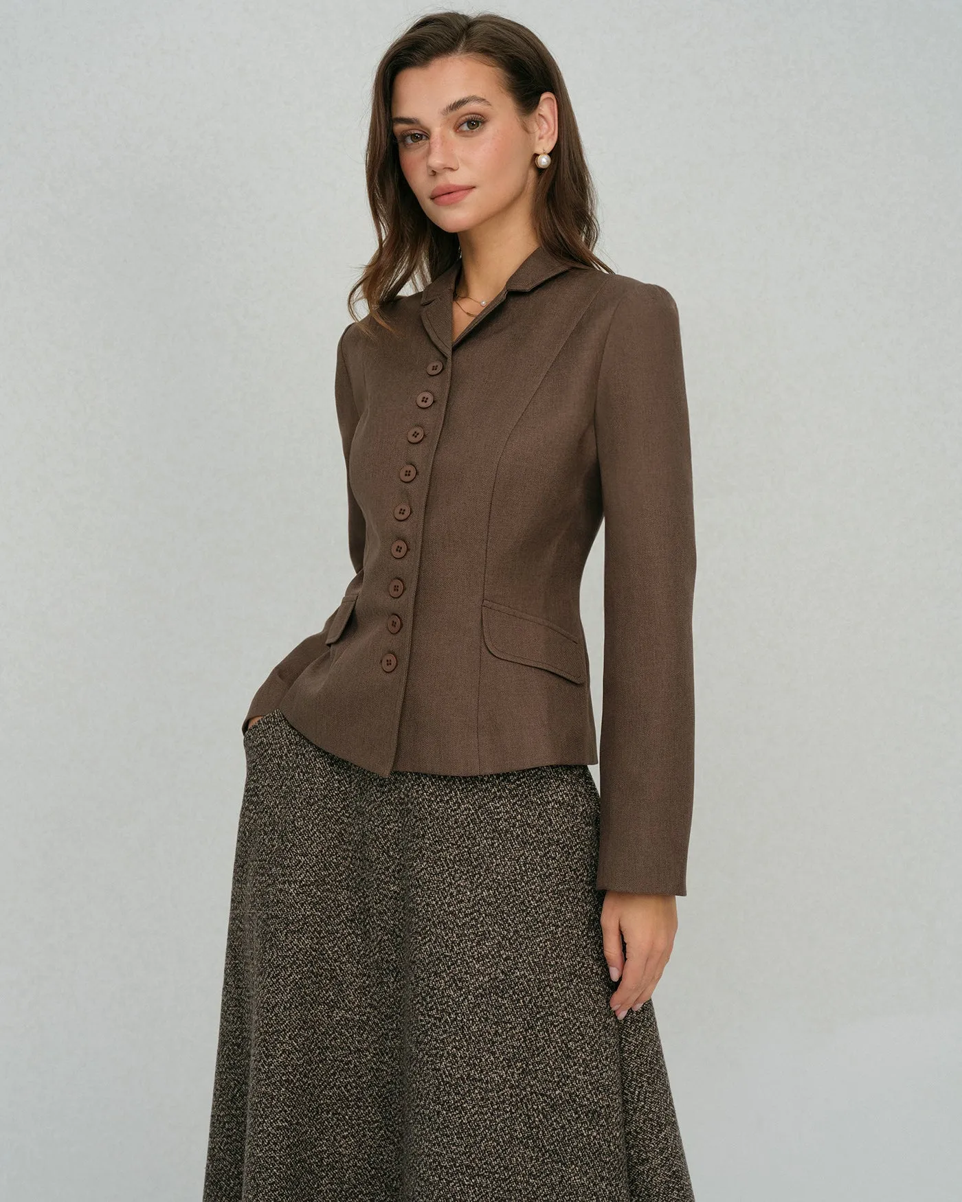 Coffee Single Breasted Solid Jacket sold by rihoas product image thumbnail 3