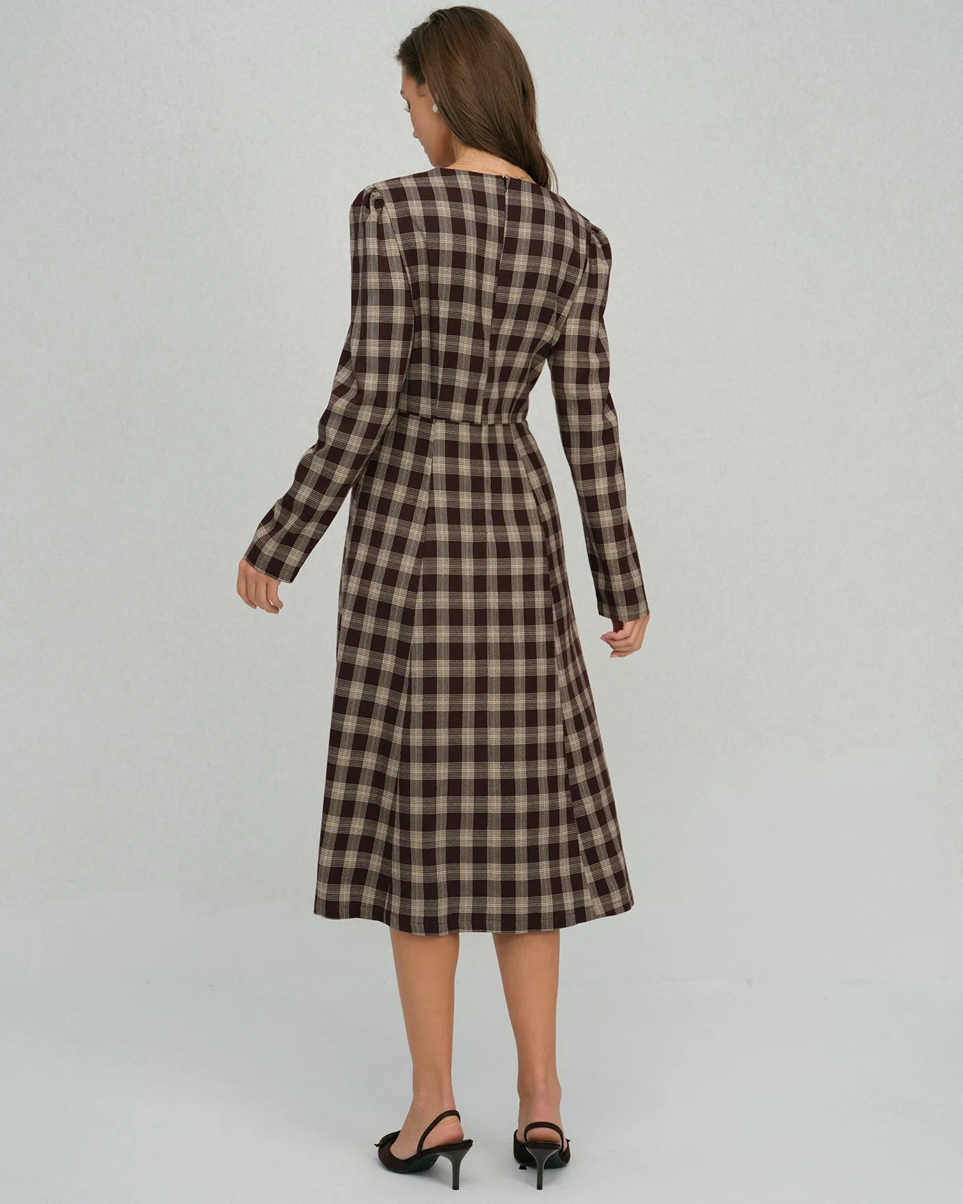 Brown Floral V Neck Midi Dress sold by rihoas product image thumbnail 5