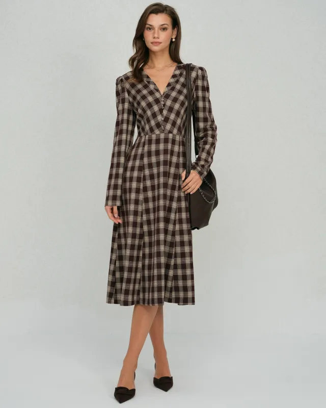 Brown Floral V Neck Midi Dress sold by rihoas